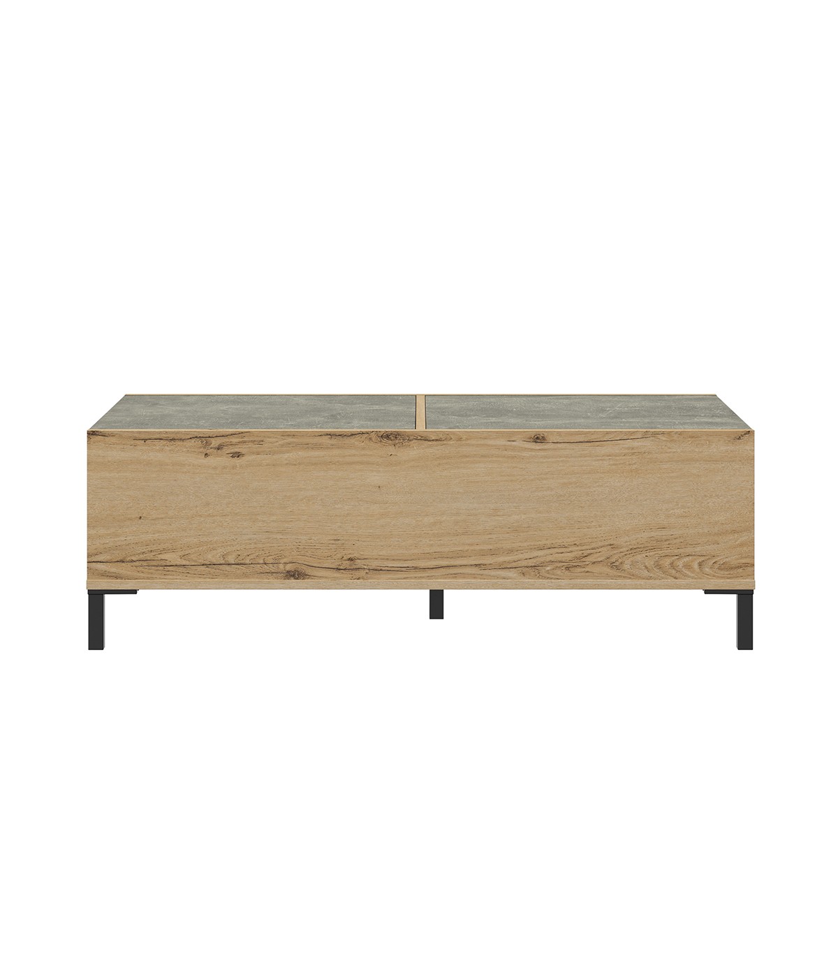 Table basse avec plateaux coulissants - Décor chêne et béton