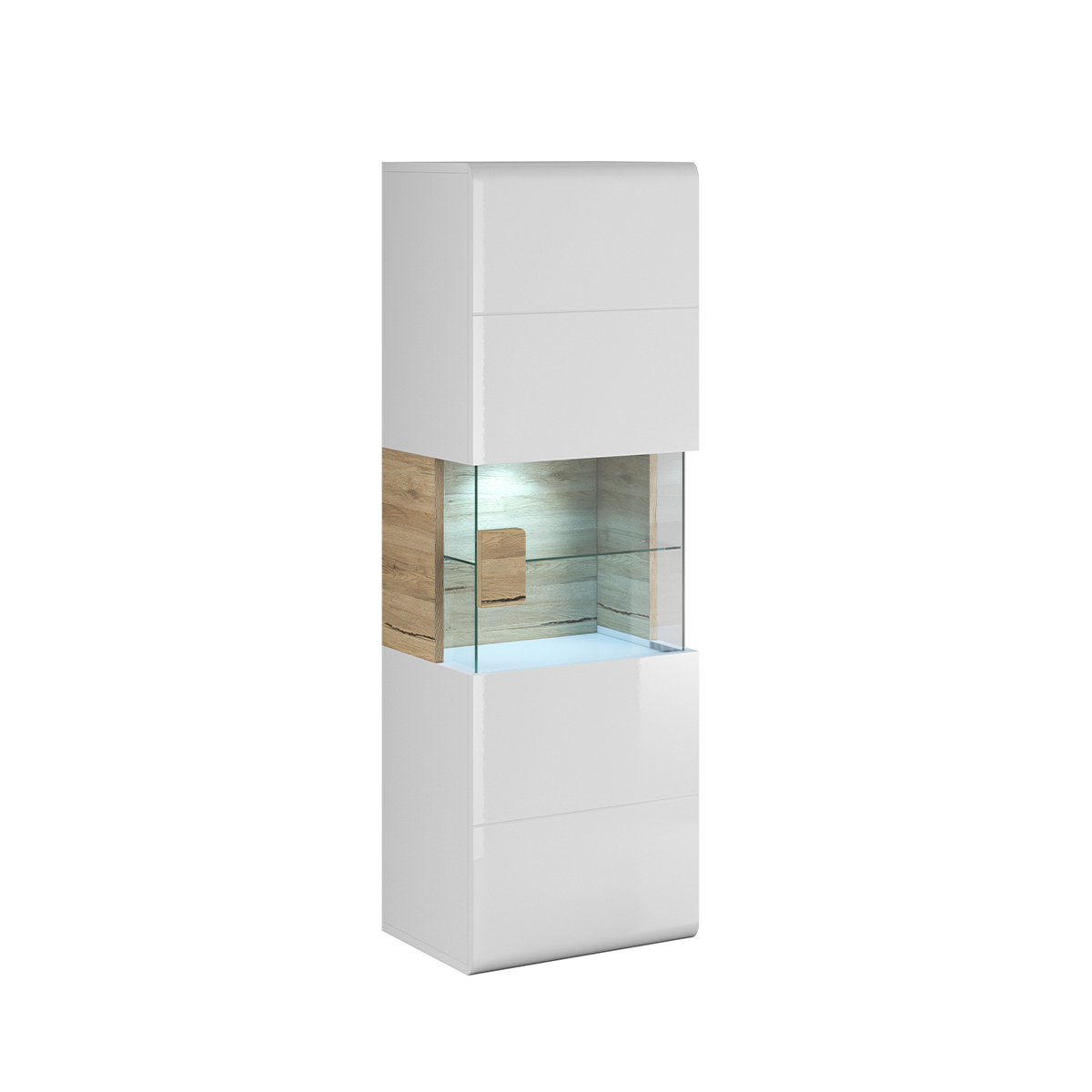 Vitrine murale 1 porte avec led blanche et naturelle