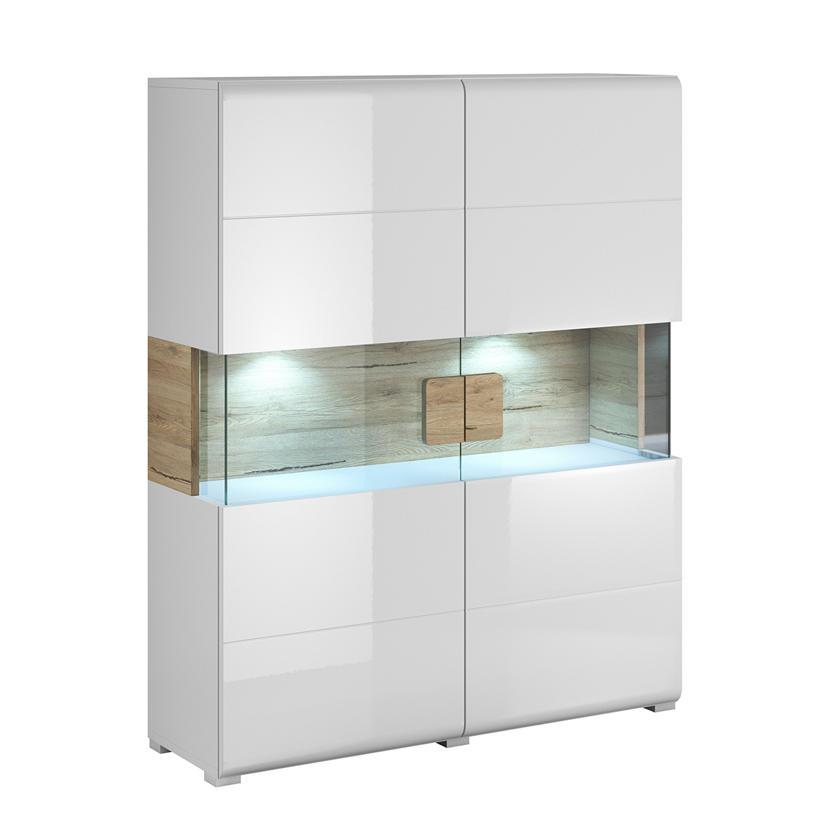 Vaisselier 2 portes avec LED stratifiés blanc et bois