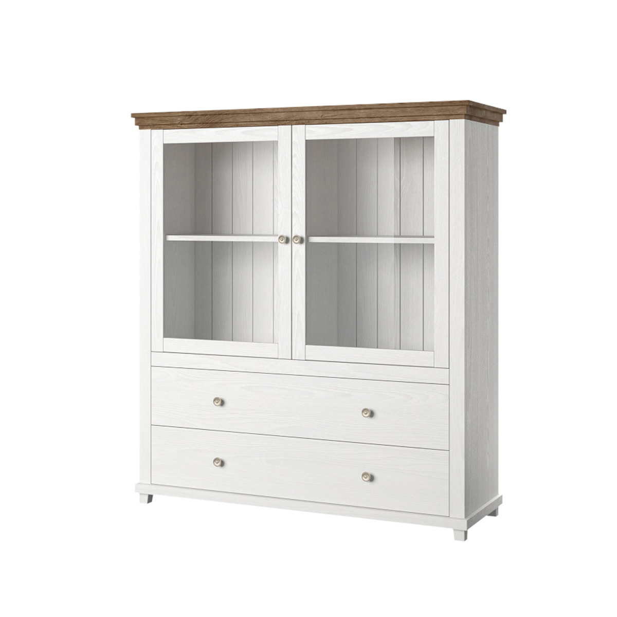 Vaisselier 2 portes 2 tiroirs stratifiés beige et blanc