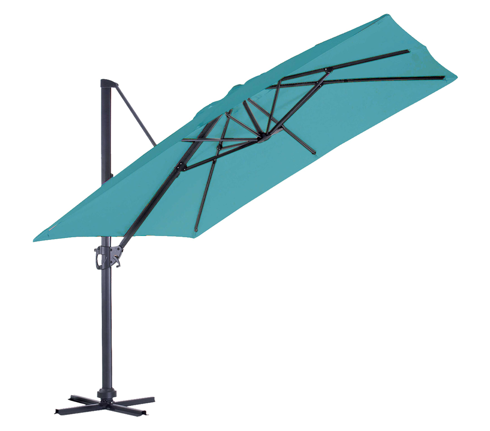 Parasol déporté 3x3m en aluminium bleu canard