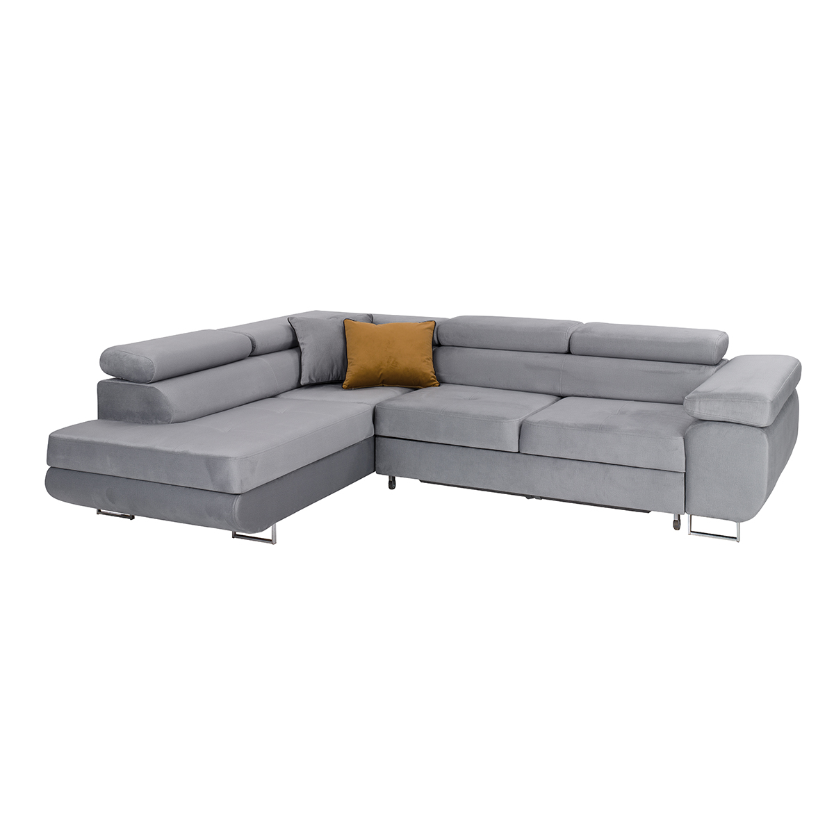 Canapé d’angle convertible gauche 4 places tissu velours gris