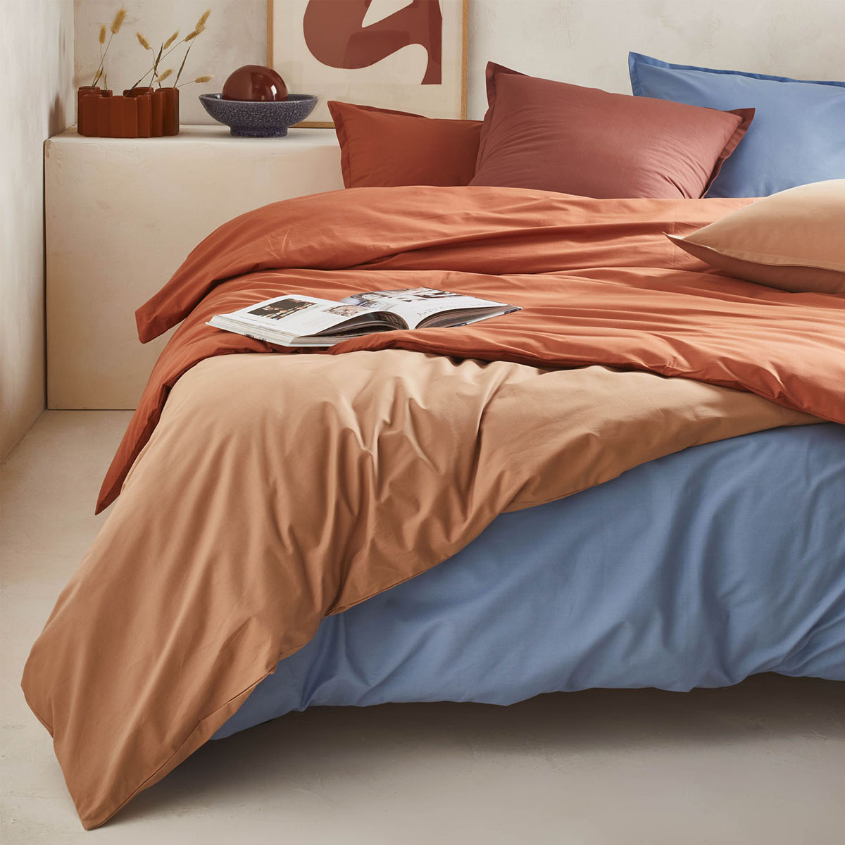 Housse de couette en percale de coton bleu 200x200 Housse de couette en percale de coton bleu 200x200