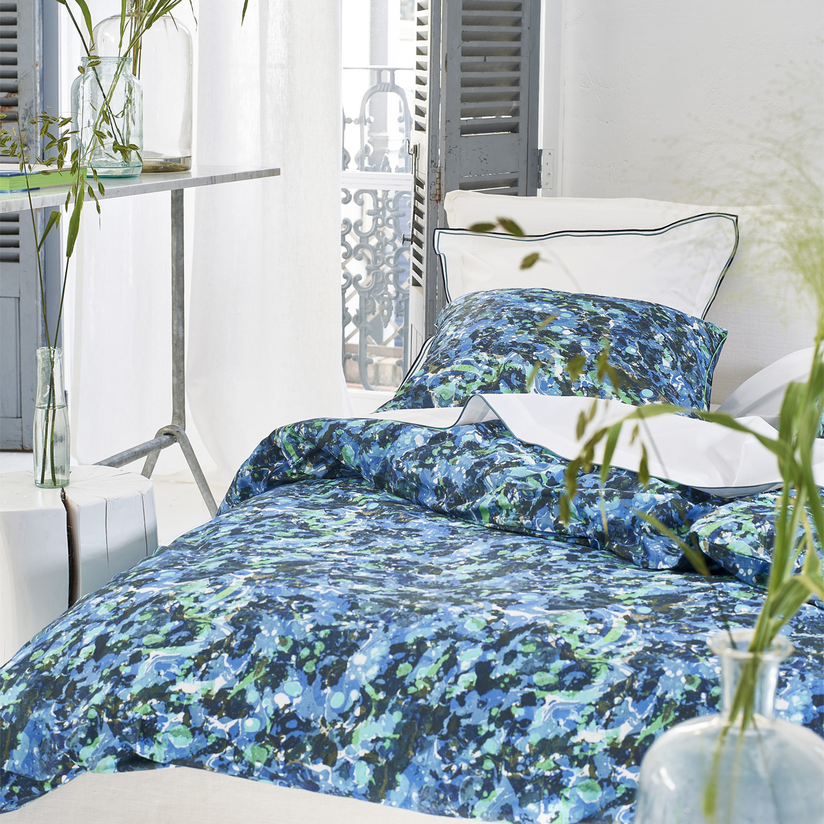 Housse de couette en percale de coton bleu 240x220 Housse de couette en percale de coton bleu 240x220