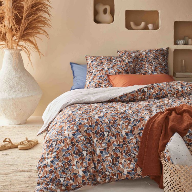 Housse de couette en percale de coton orange et bleu 240x220 Housse de couette en percale de coton orange et bleu 240x220