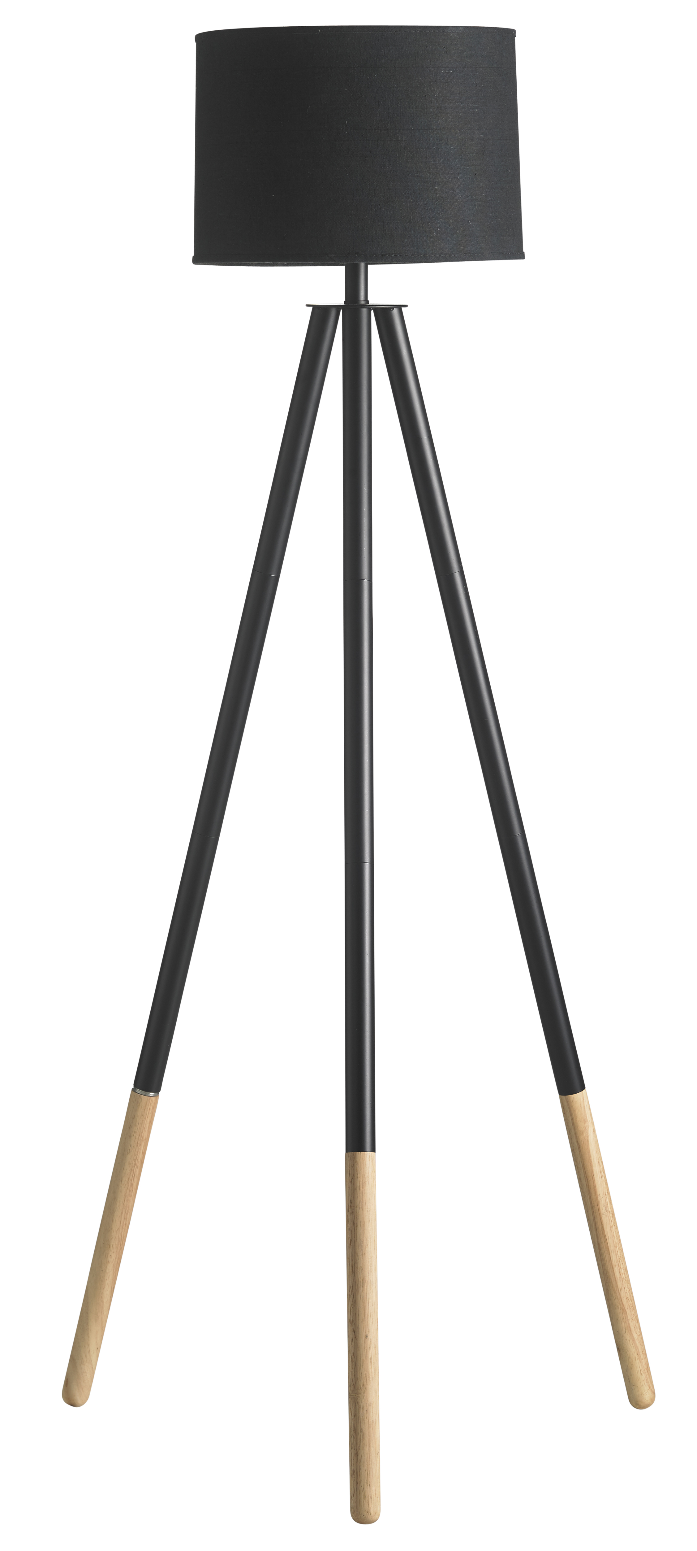 Lámpara de pie de acero negro con detalle de madera 153x40x40cm