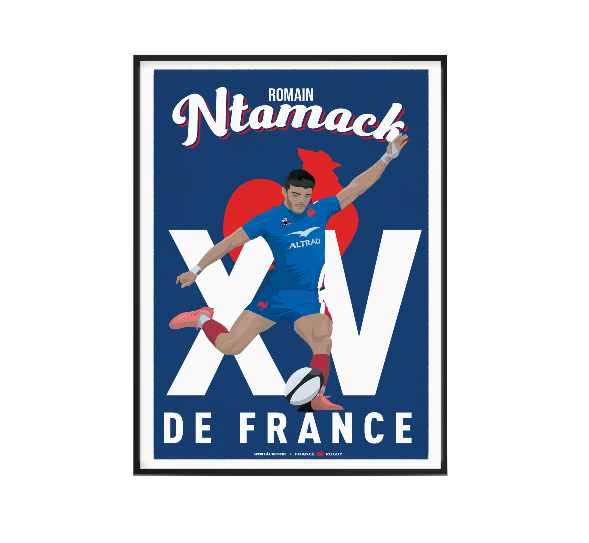 Affiche France Rugby - Illustration Romain Ntamack 30 x 40 cm