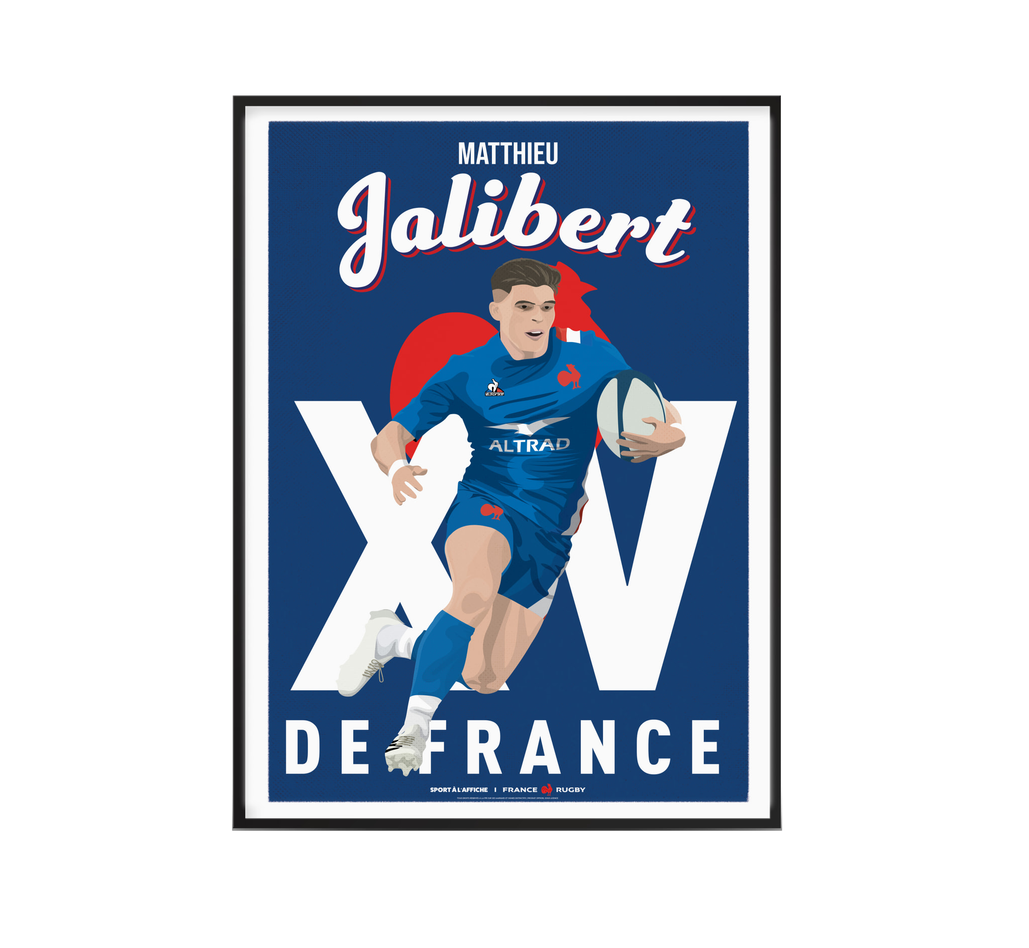 Affiche France Rugby - Illustration Matthieu Jalibert 30 x 40 cm