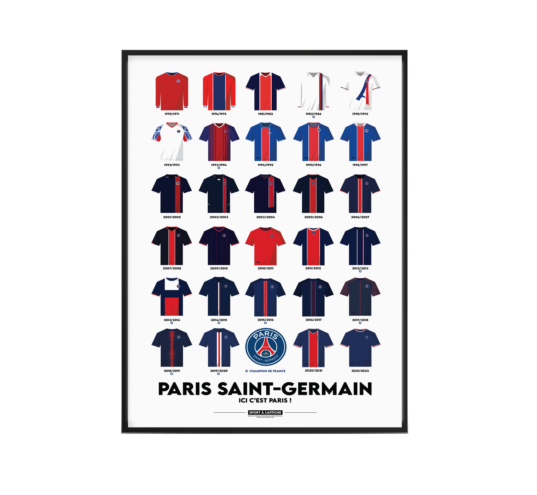Affiche Football PSG - Maillots Historiques 40 x 60 cm
