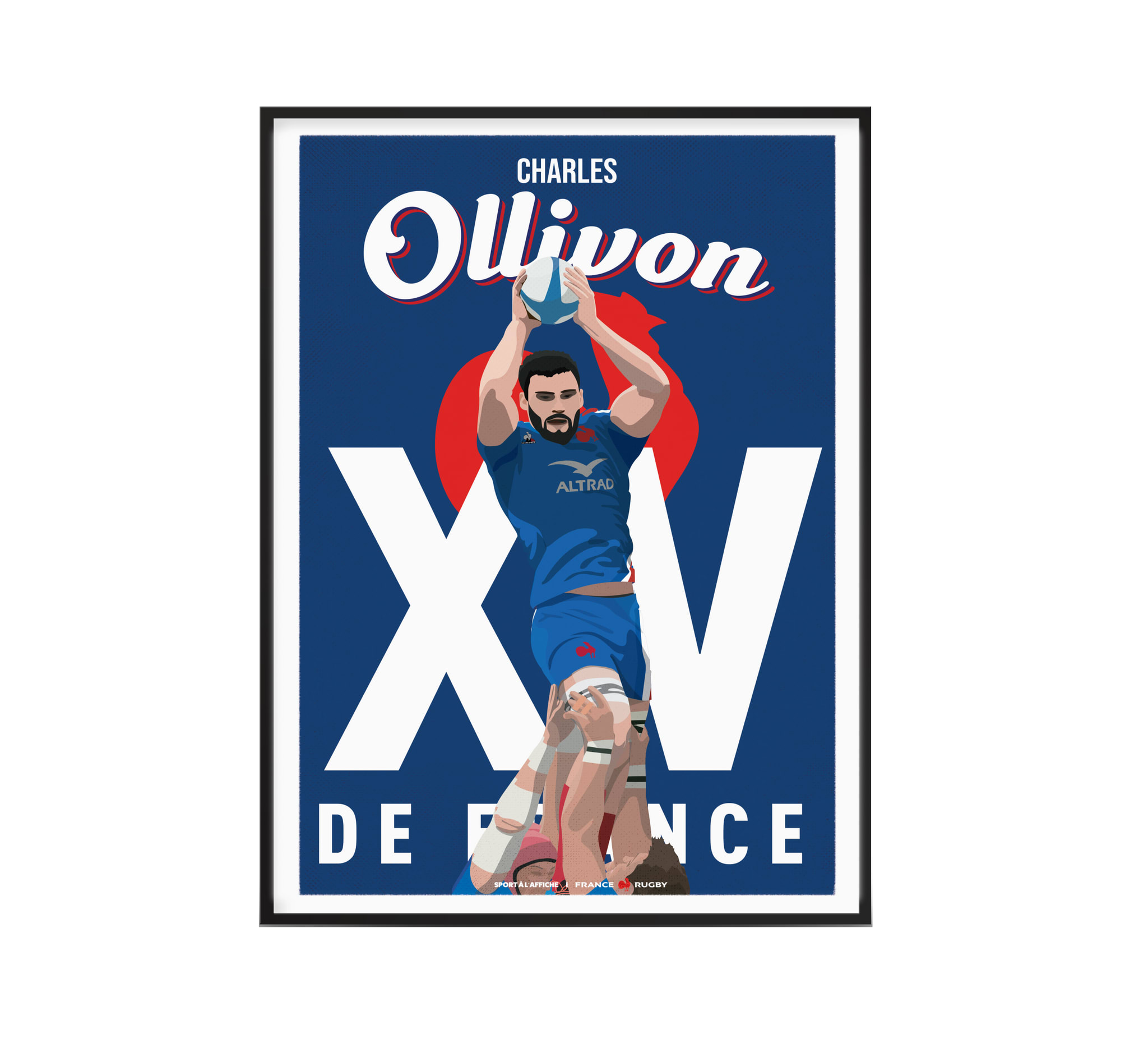 Affiche France Rugby - Illustration Charles Ollivon 30 x 40 cm