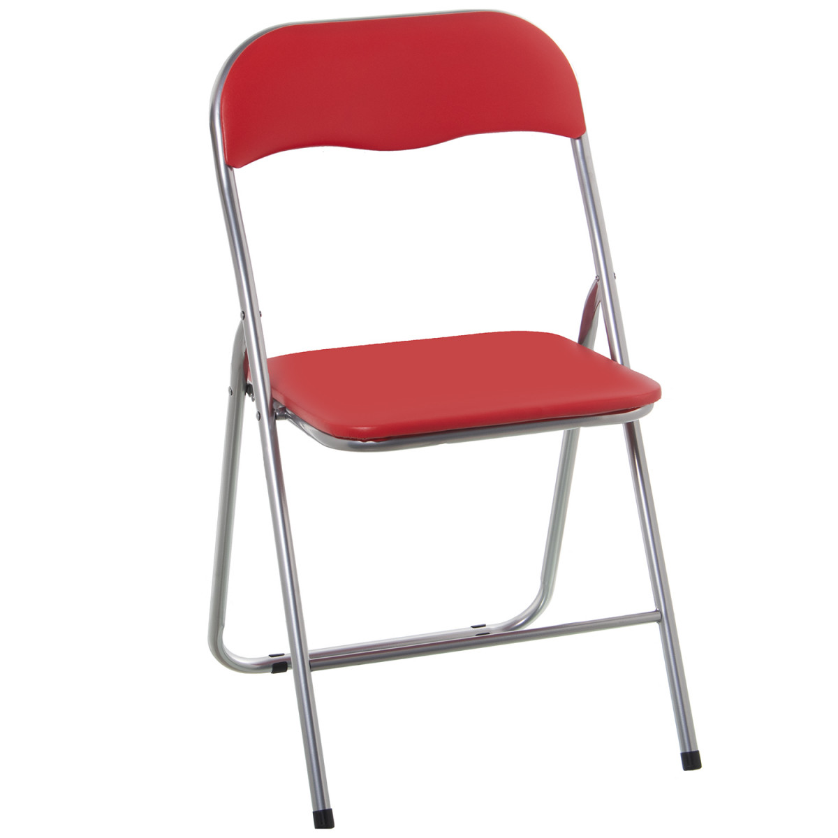 chaise d'appoint pliable en métal chromé et similicuir rouge 44x46x78
