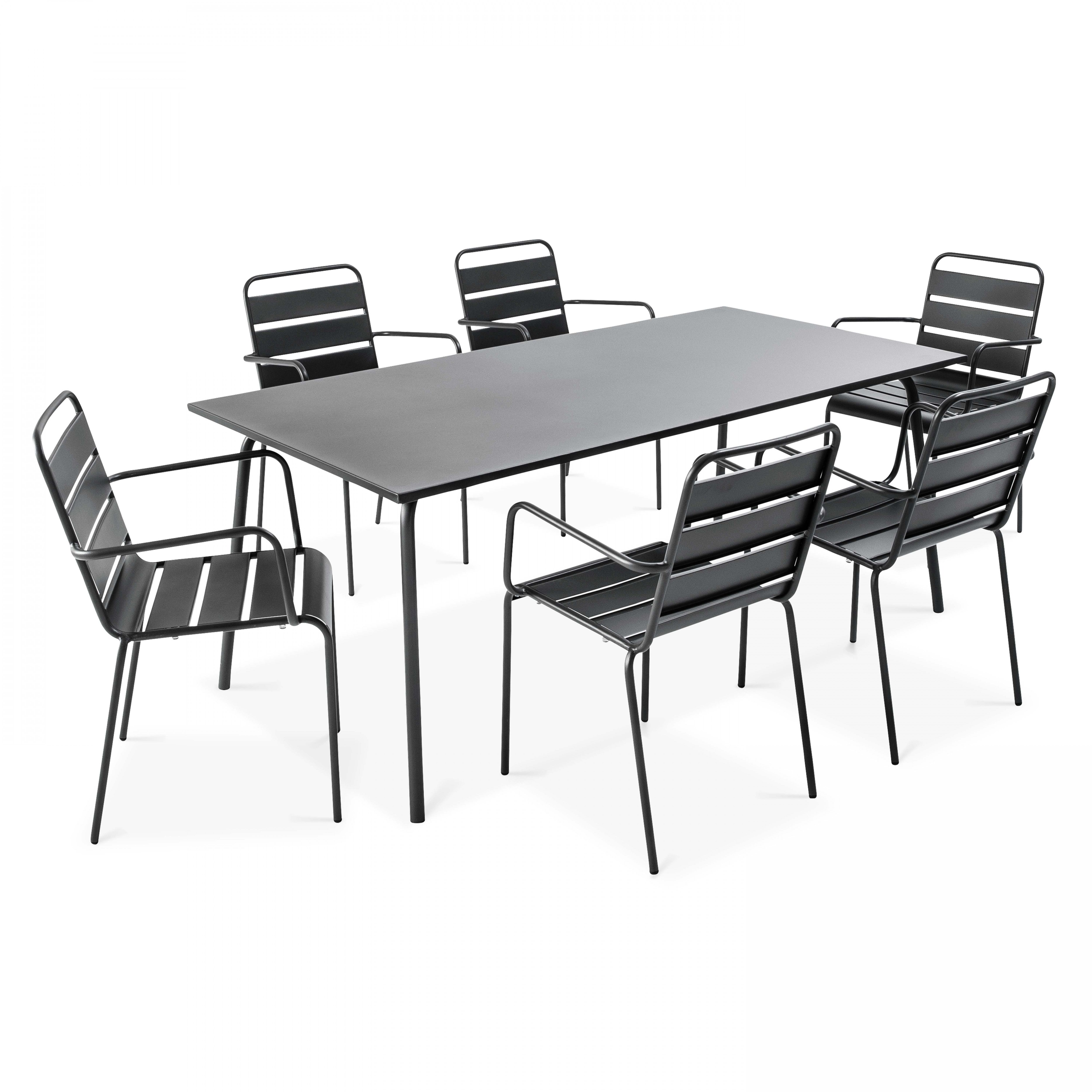 Ensemble table de jardin et 6 fauteuils en métal gris