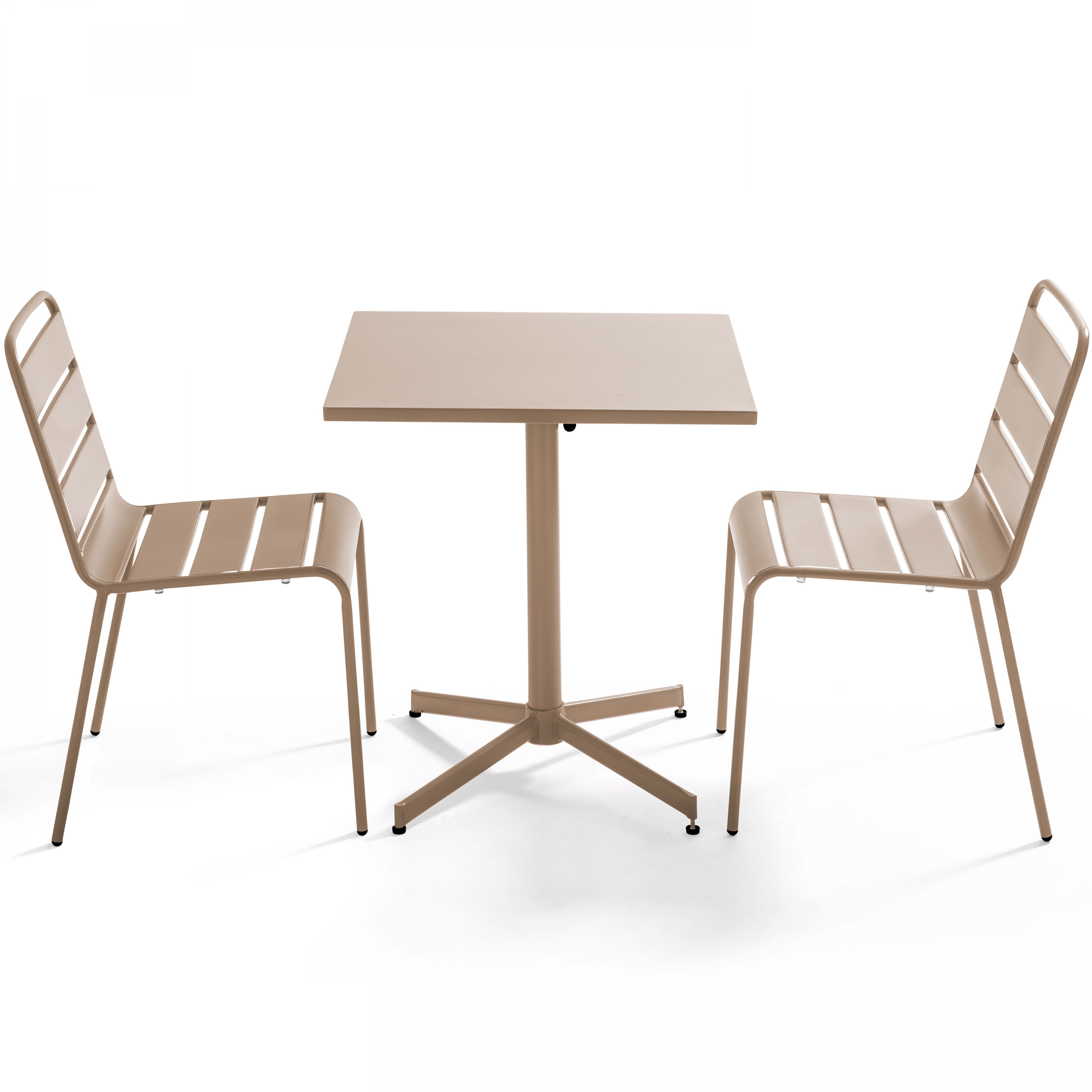 Ensemble table de jardin carrée et 2 chaises métal taupe