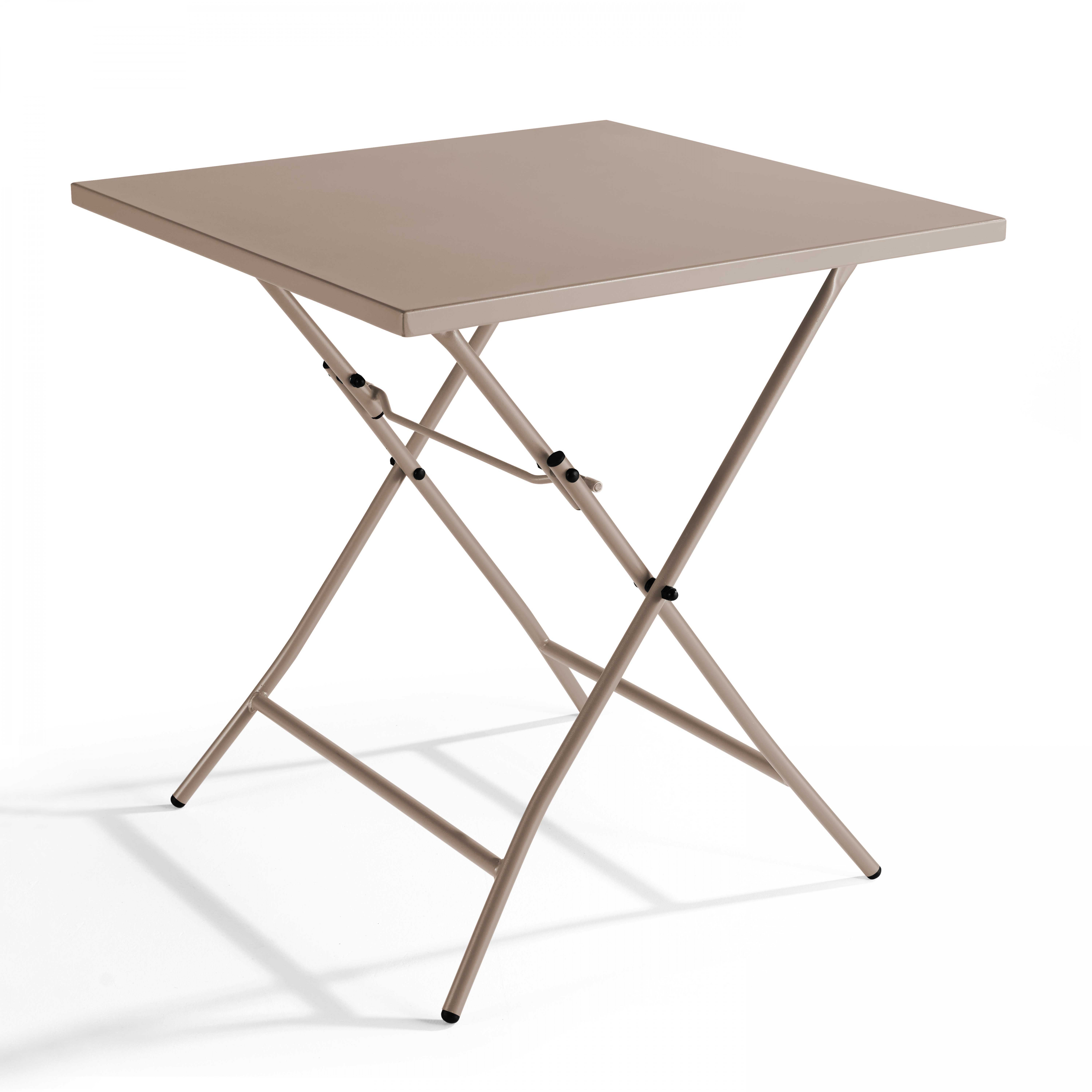 Table de jardin pliante carrée en acier taupe