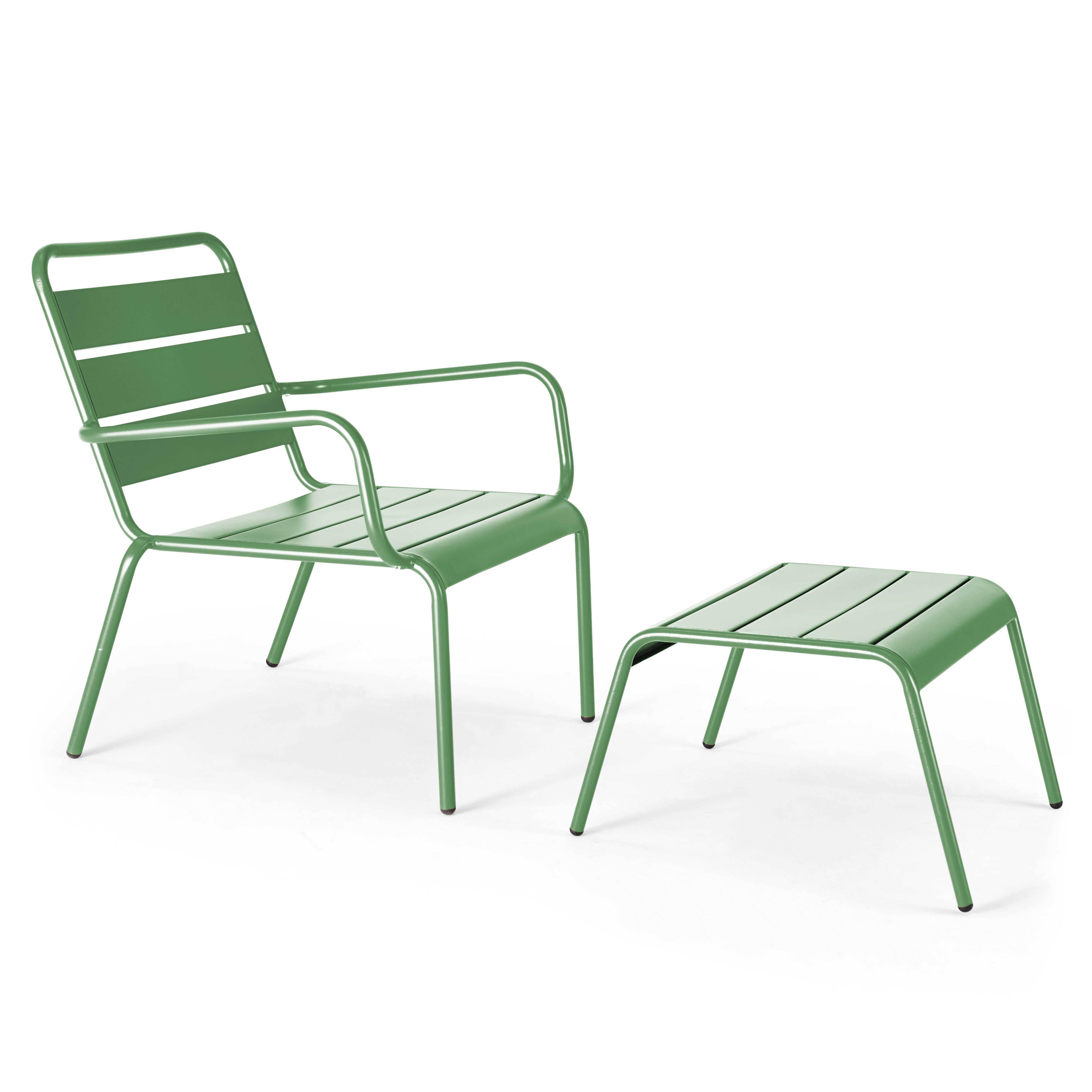 fauteuil relax et repose pied en métal vert cactus