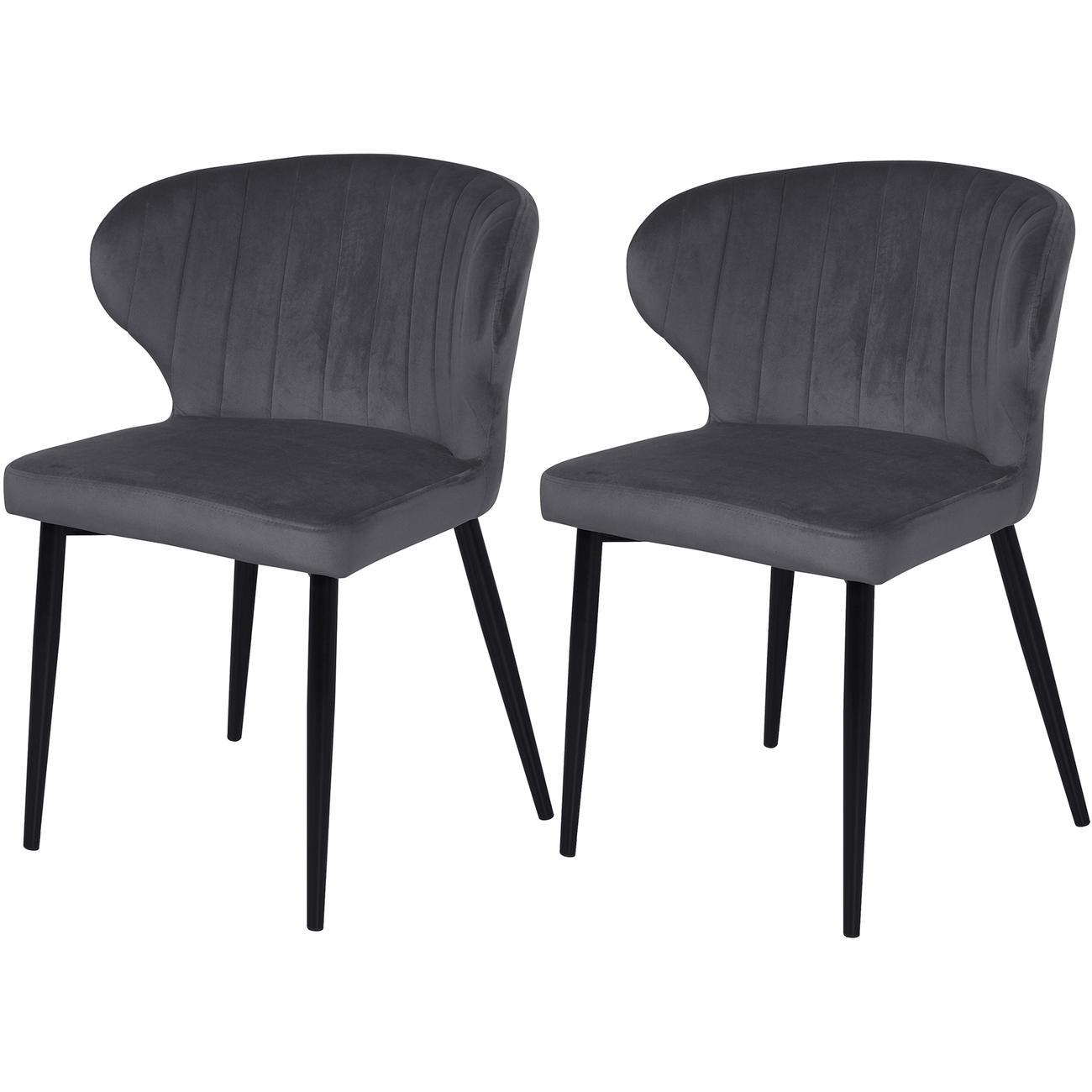 Chaise assise velours gris pieds métal noir - Lot de 2
