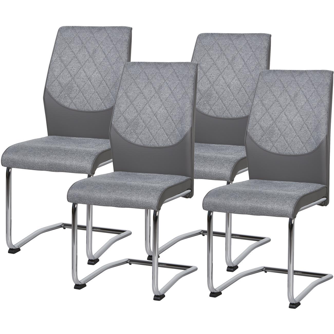 Chaise assise tissu gris pieds métal - Lot de 4