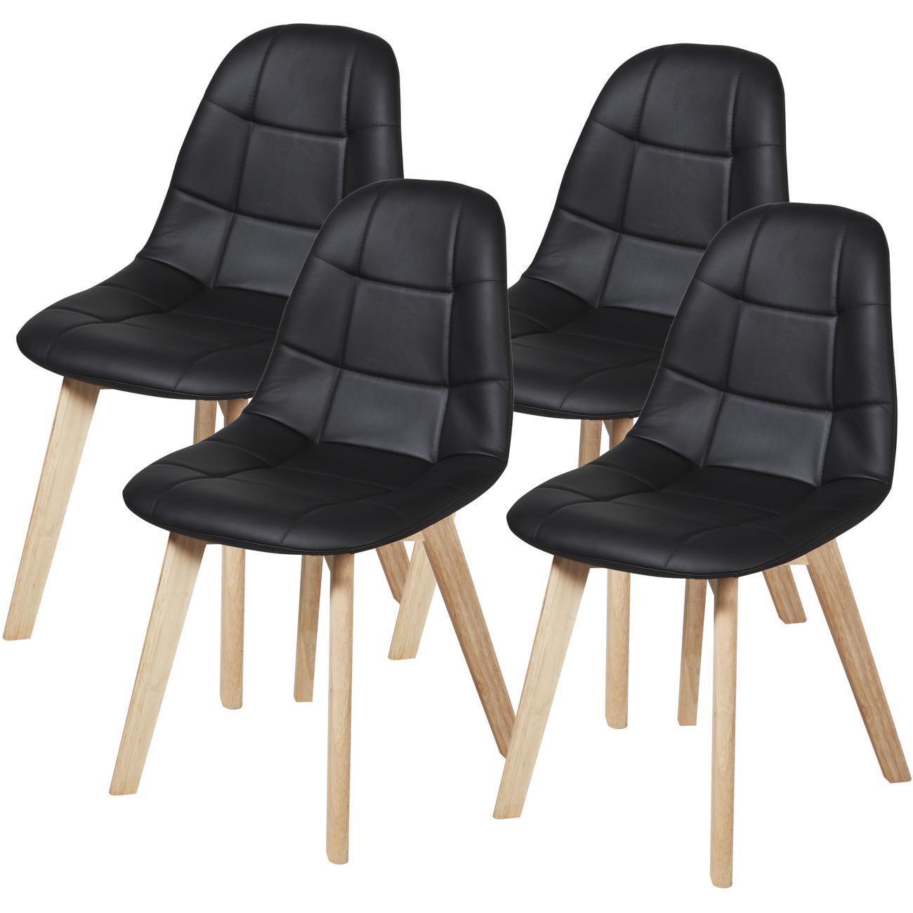 Chaise Scandinave assise tissu noir pieds bois - Lot de 4
