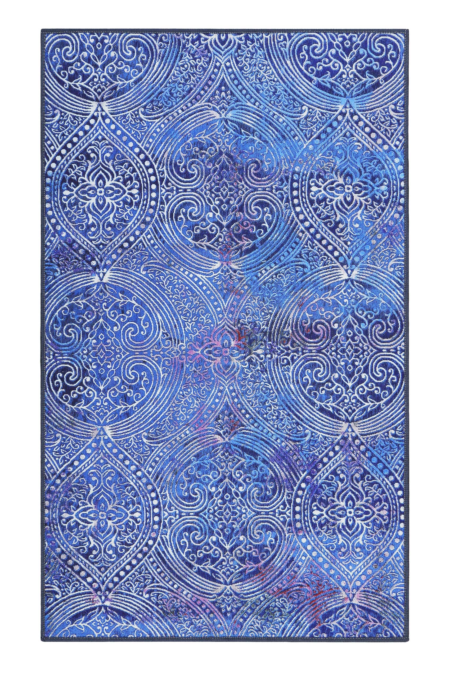 tapis de bain motif paisley bleu 70x120