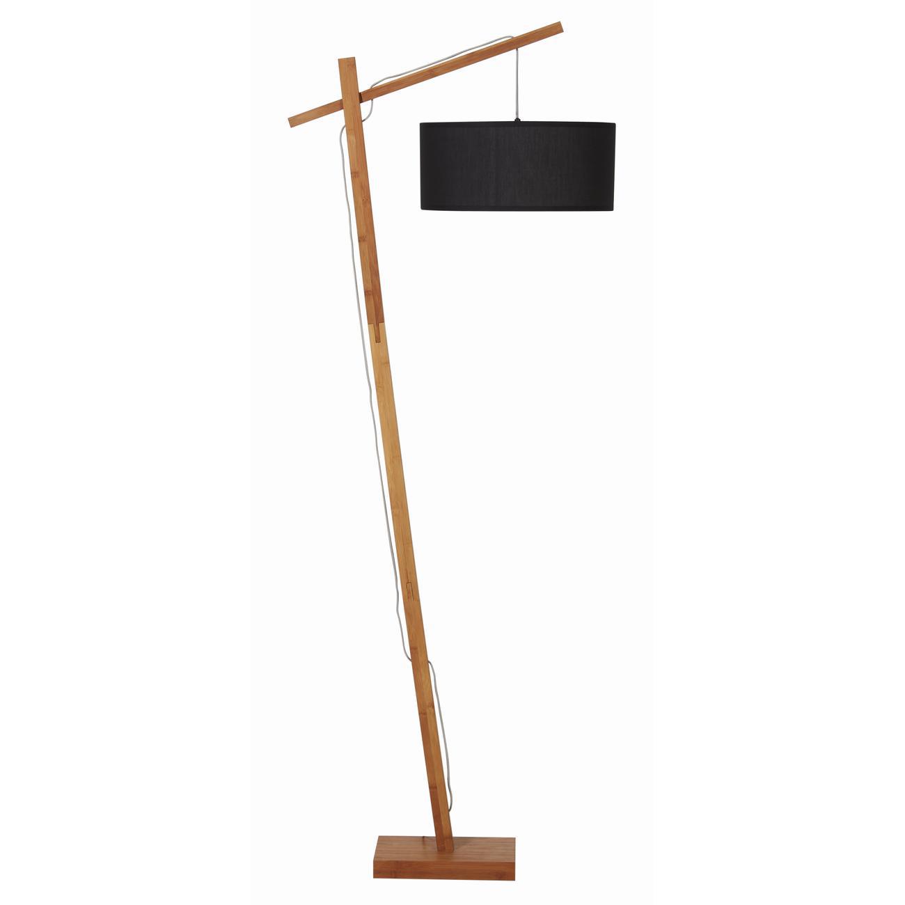 Lampadaire abat jour tissu noir pied bois Lampadaire abat jour tissu noir pied bois