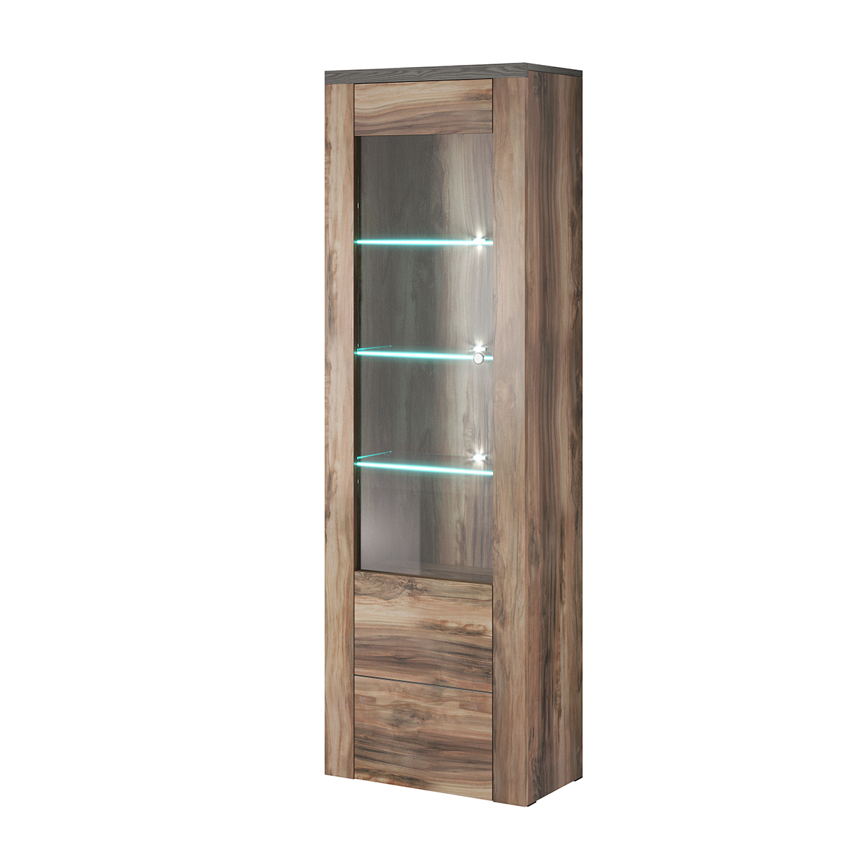 Vitrine 1 porte avec led naturelle foncée