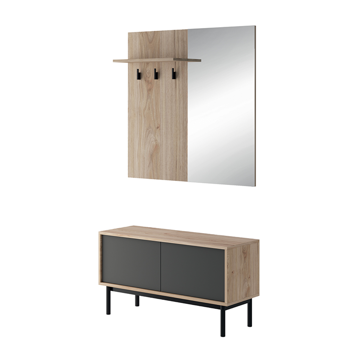 Meuble entrée 1 miroir 1 meuble bas naturel et gris anthracite mat Meuble entrée 1 miroir 1 meuble bas naturel et gris anthracite mat