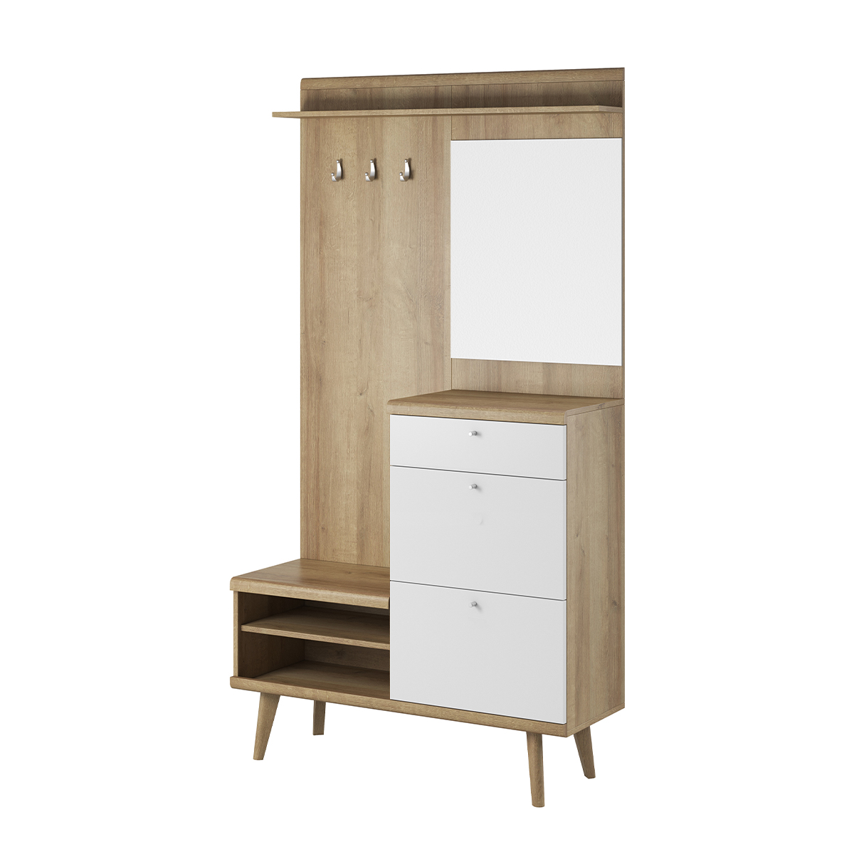Meuble entrée 1 miroir 3 tiroirs naturel et blanc Meuble entrée 1 miroir 3 tiroirs naturel et blanc