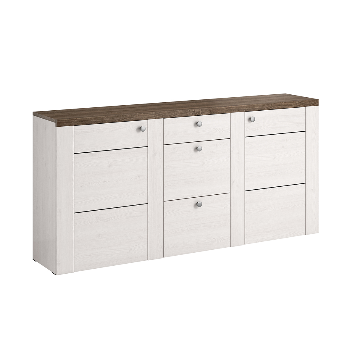 Buffet 2 portes 3 tiroirs stratifiés beige et blanc