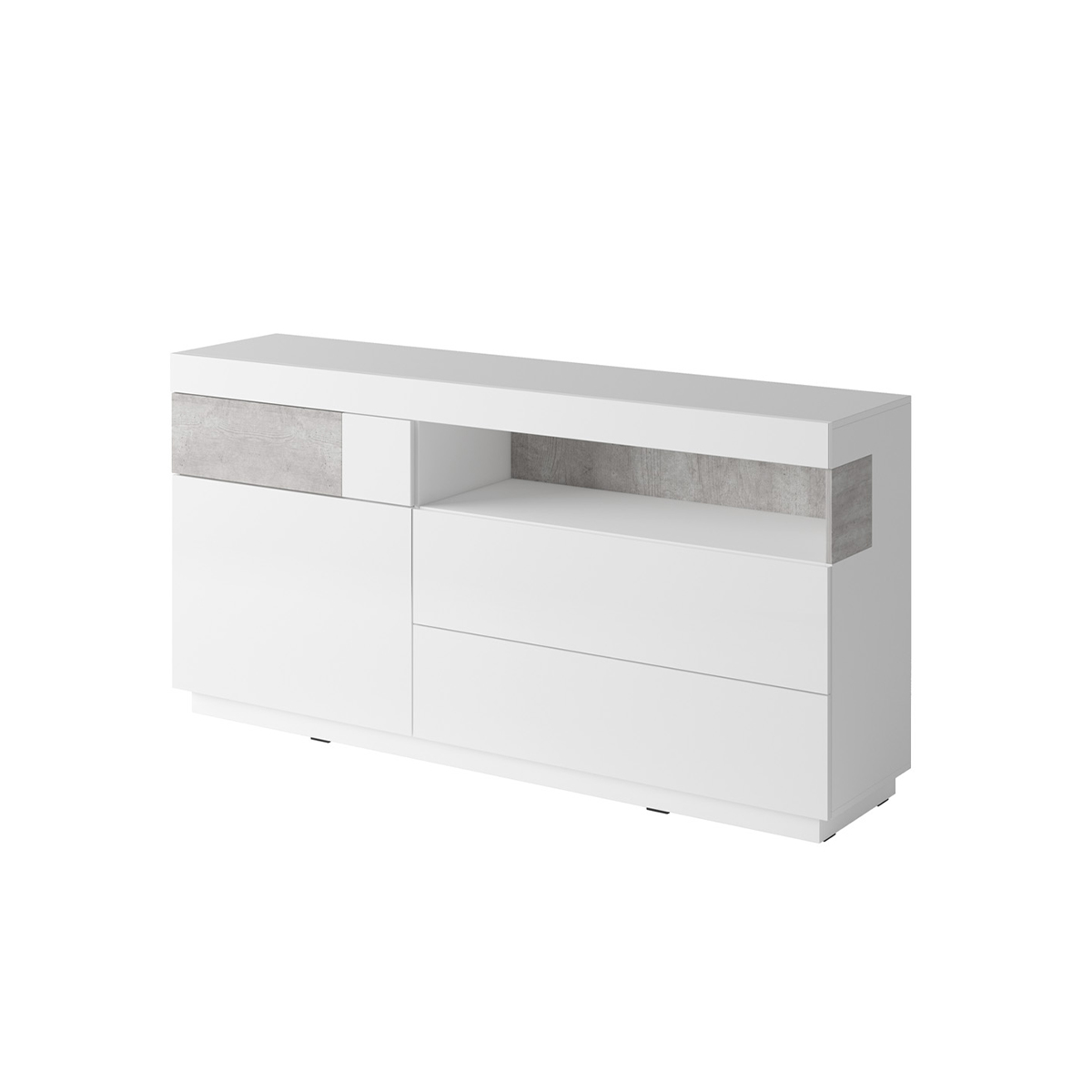 Buffet 1 porte 3 tiroirs stratifiés blanc et béton