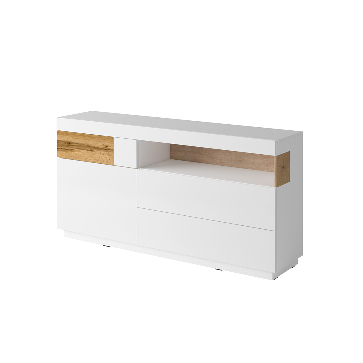 Buffet 1 porte 3 tiroirs stratifiés blanc et beige