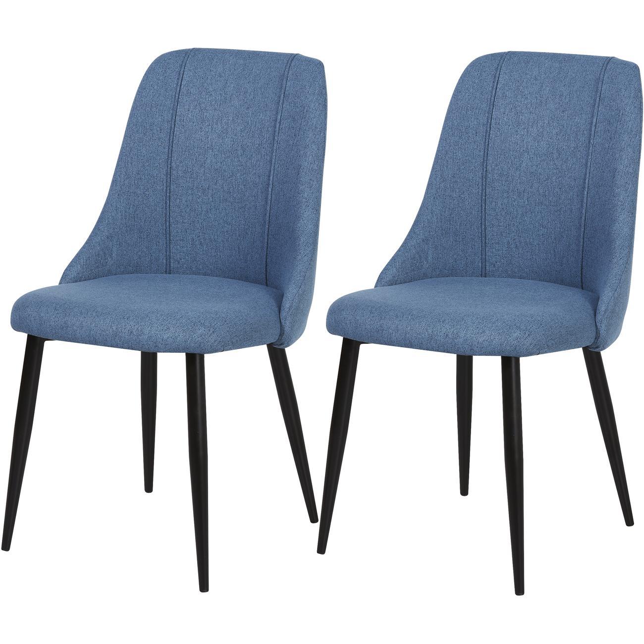 Chaise assise tissu bleu canard pieds métal - Lot de 2