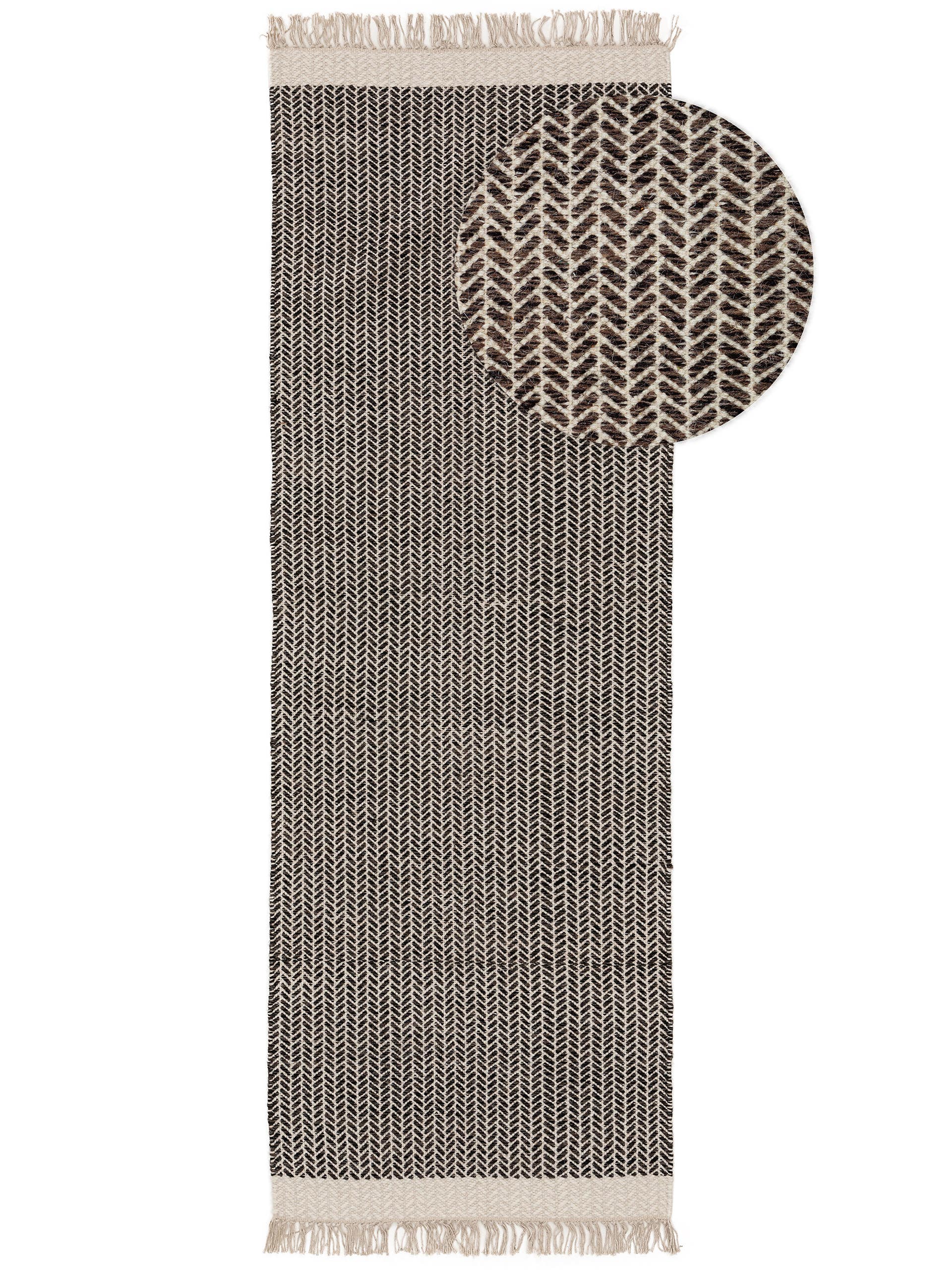 Tapis de couloir en laine noir & blanc 80x250 cm