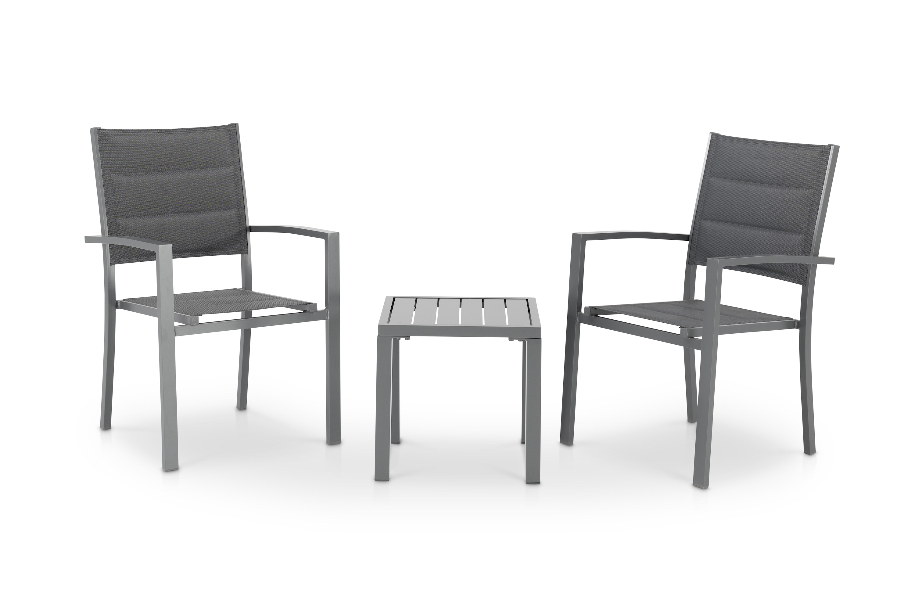 Ensemble de balcon avec 2 chaises et table basse gris anthracite