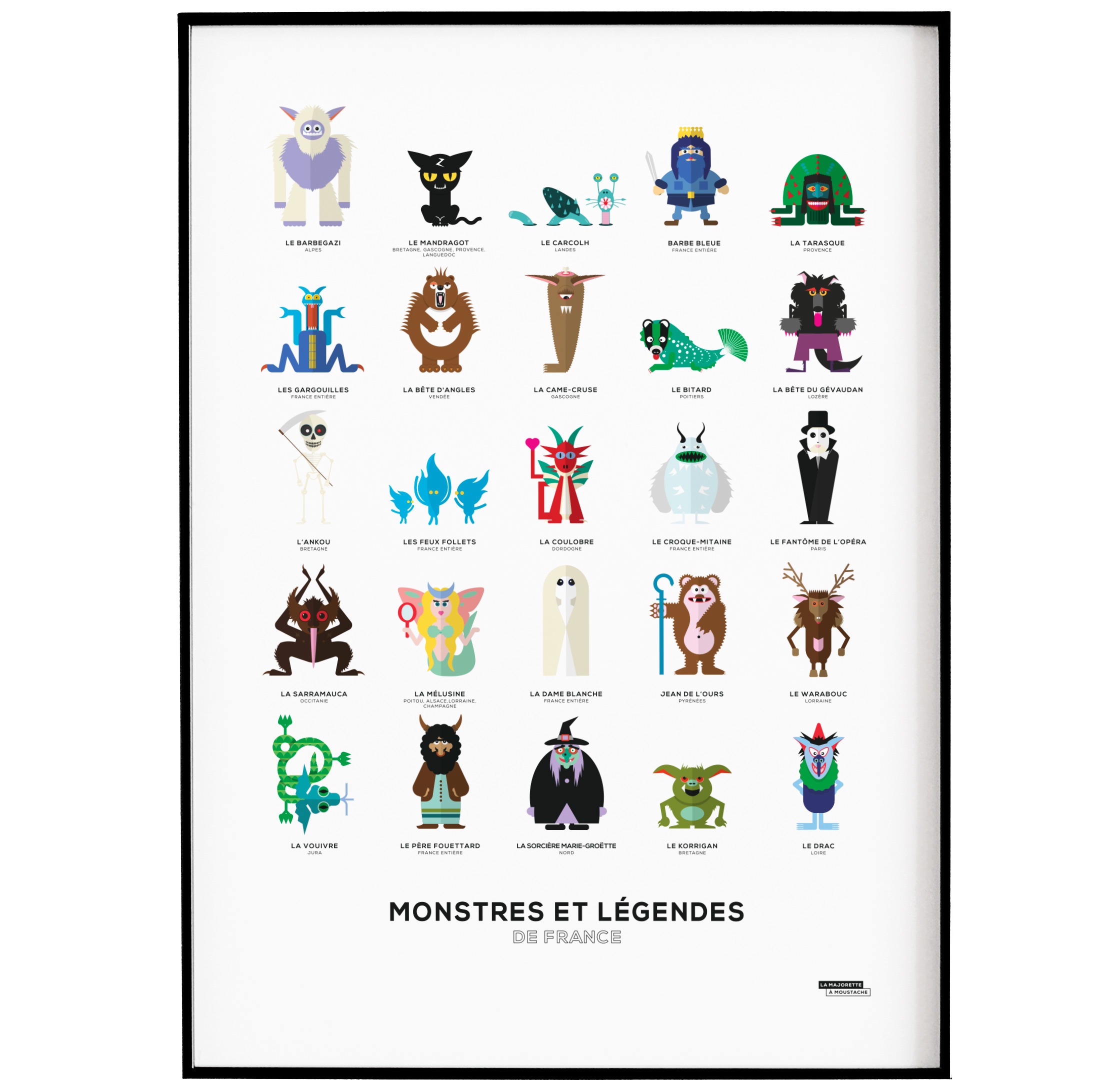 Affiche d'art Monstres et légendes de France 50 X 70 cm