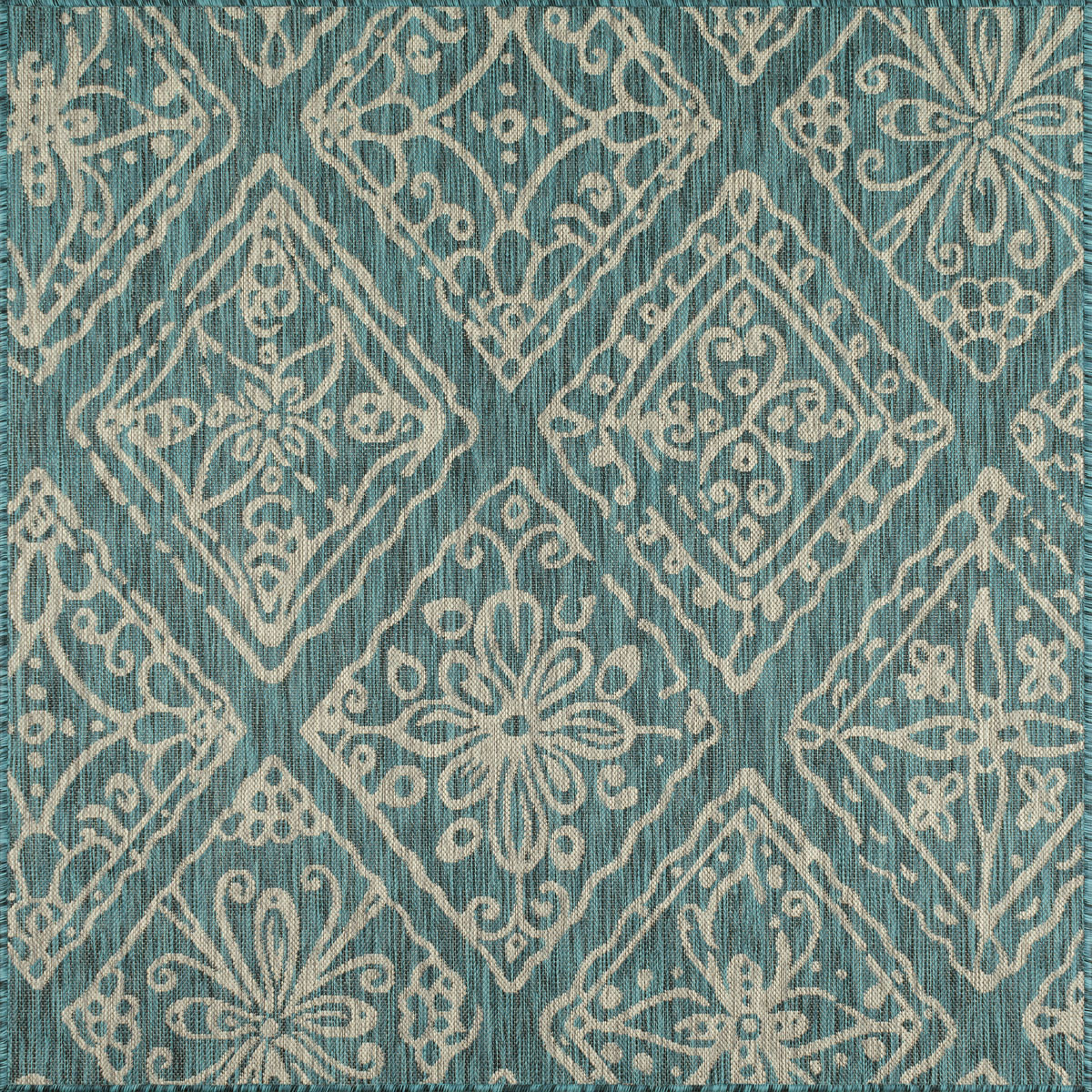 Tapis avec ornement floral turquoise - 200x200