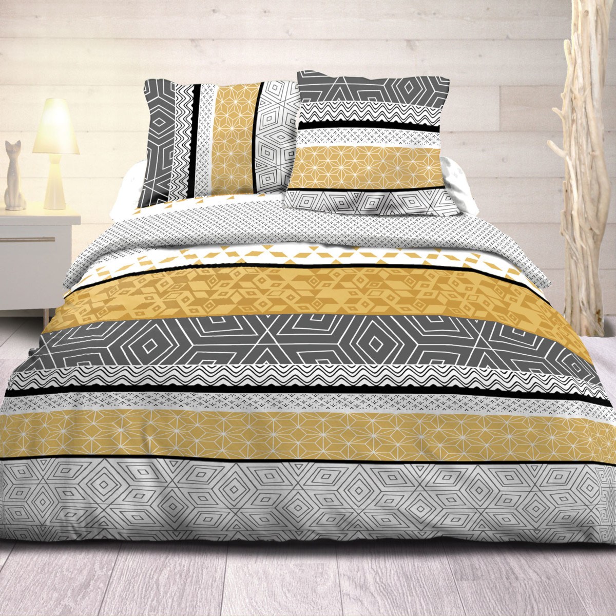 Parure housse de couette coton jaune 220x240cm Parure housse de couette coton jaune 220x240cm