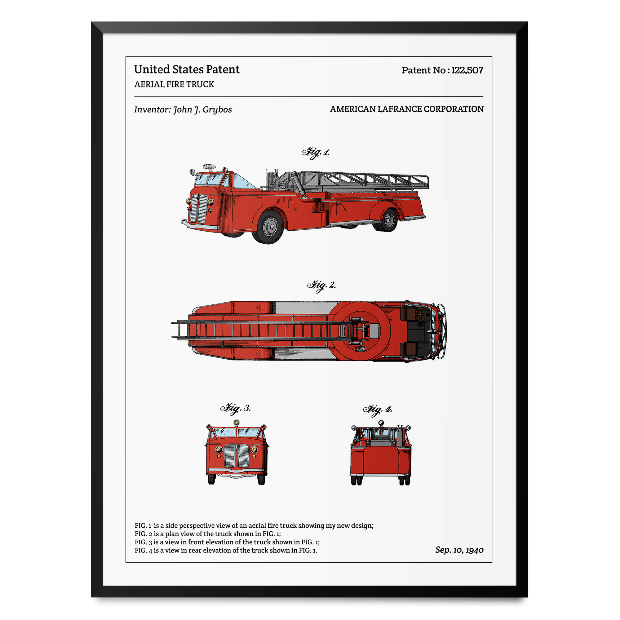 Affiche de brevet - Camion de pompier 40x30cm