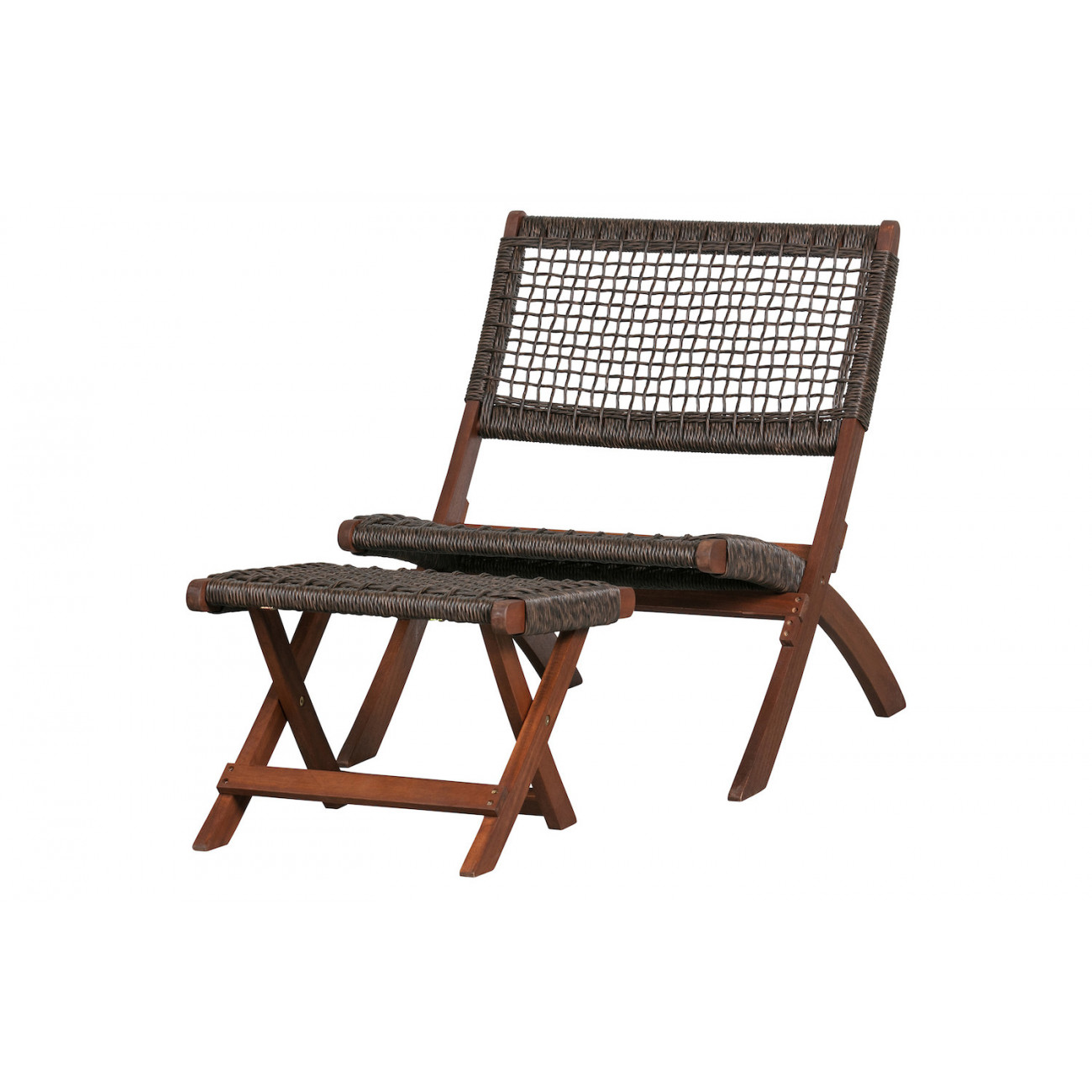 Fauteuil pliable d'extérieur bois foncé avec repose pied Fauteuil pliable d'extérieur bois foncé avec repose pied