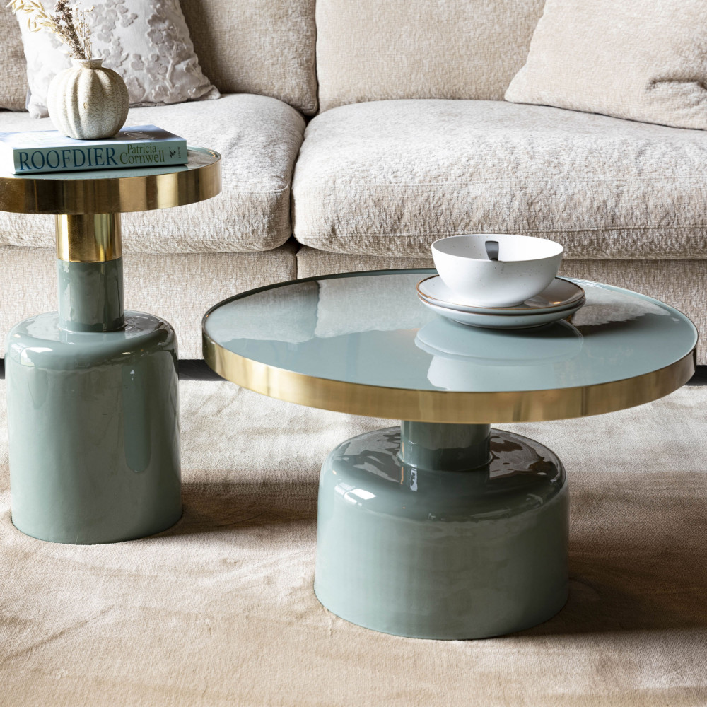 Table basse design en métal D60cm vert d'eau