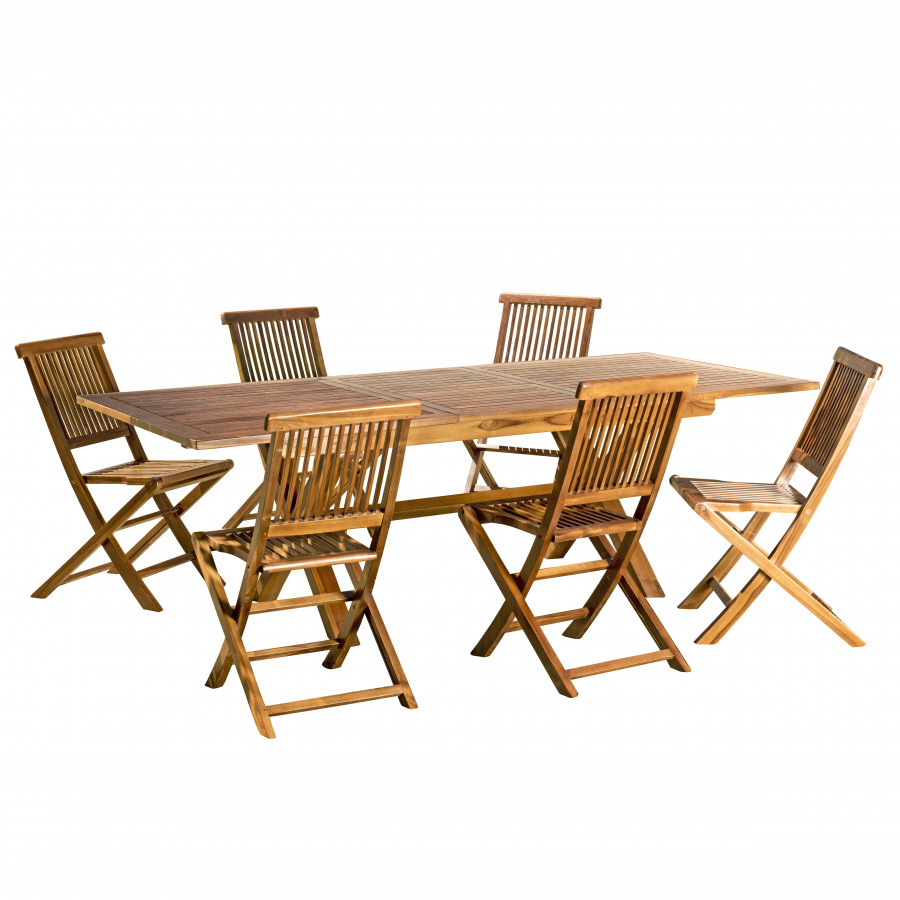 Table de jardin et chaises en teck huilé 8/10 personnes