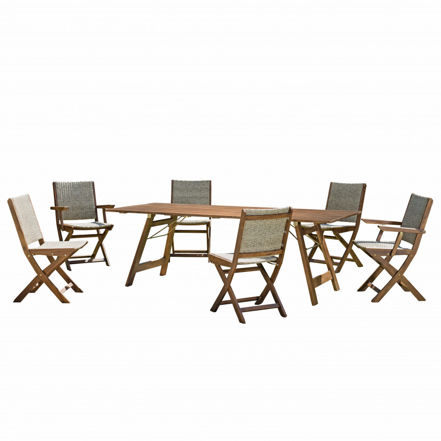 Table de jardin et chaises en acacia 6/8 personnes