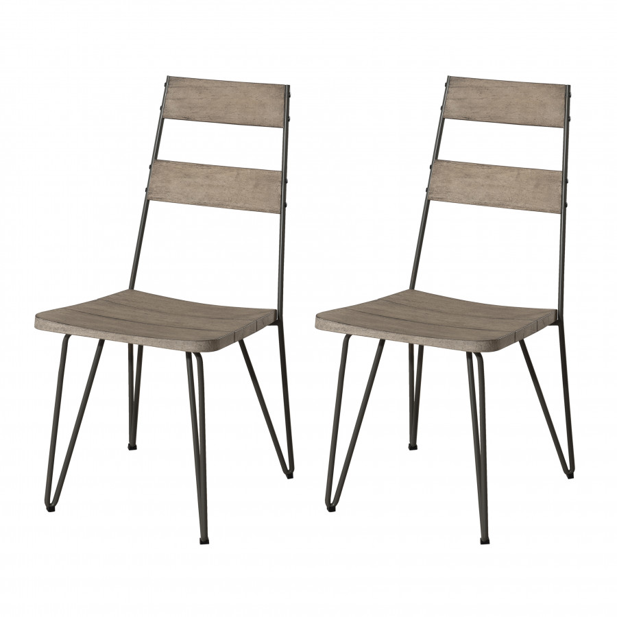 Ensemble de 2 chaises de jardin en teck teinté grisé + métal