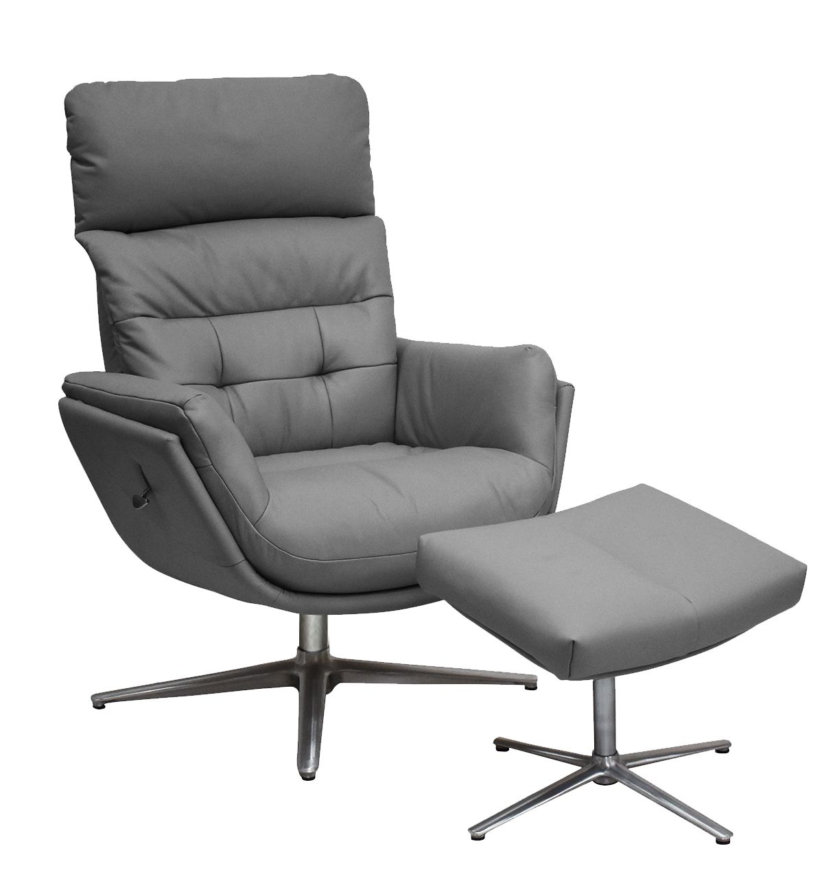 Fauteuil relax et pouf base étoile aluminium - Cuir Anthracite