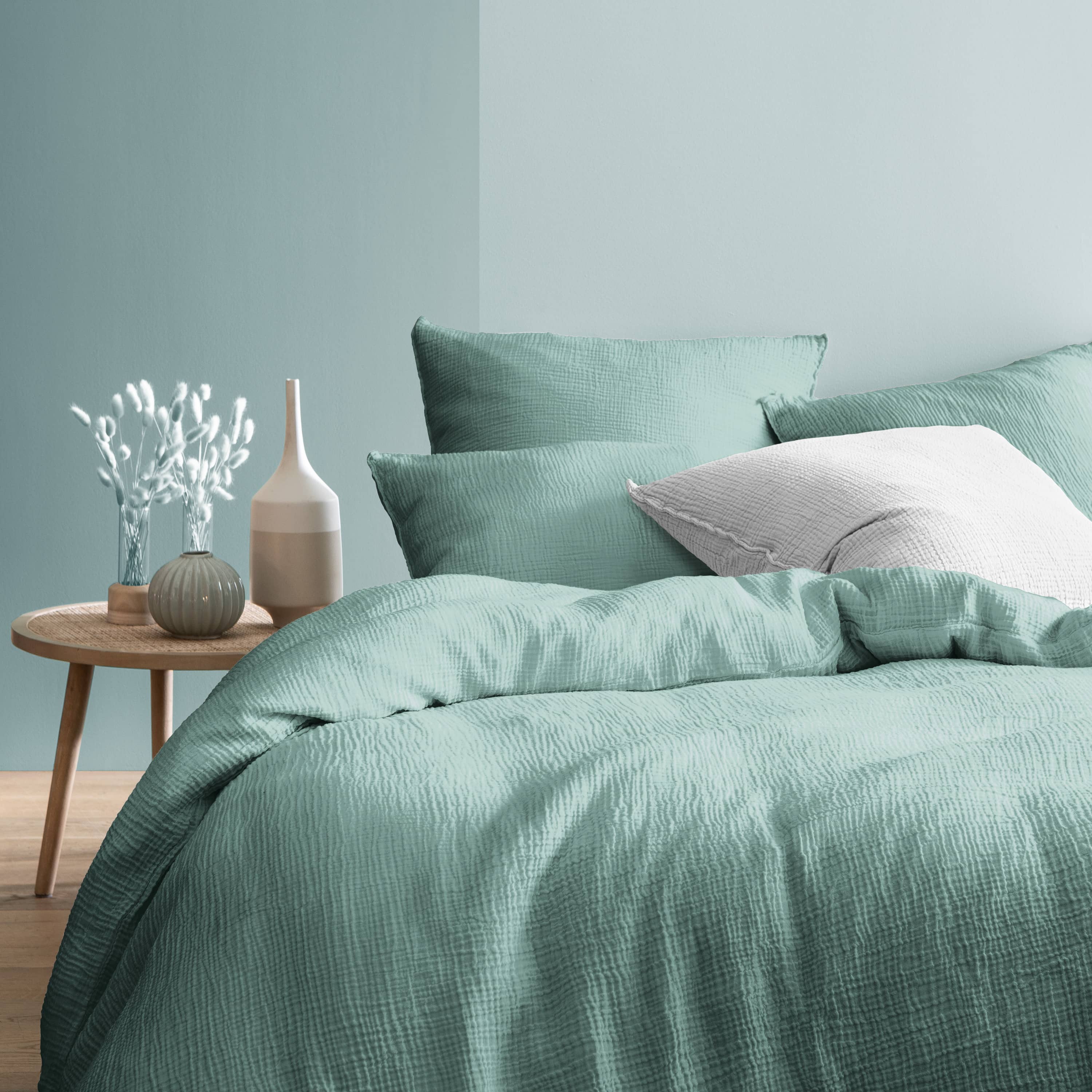 Housse de couette en gaze de coton 240x220 cm Vert givré Housse de couette en gaze de coton 240x220 cm Vert givré