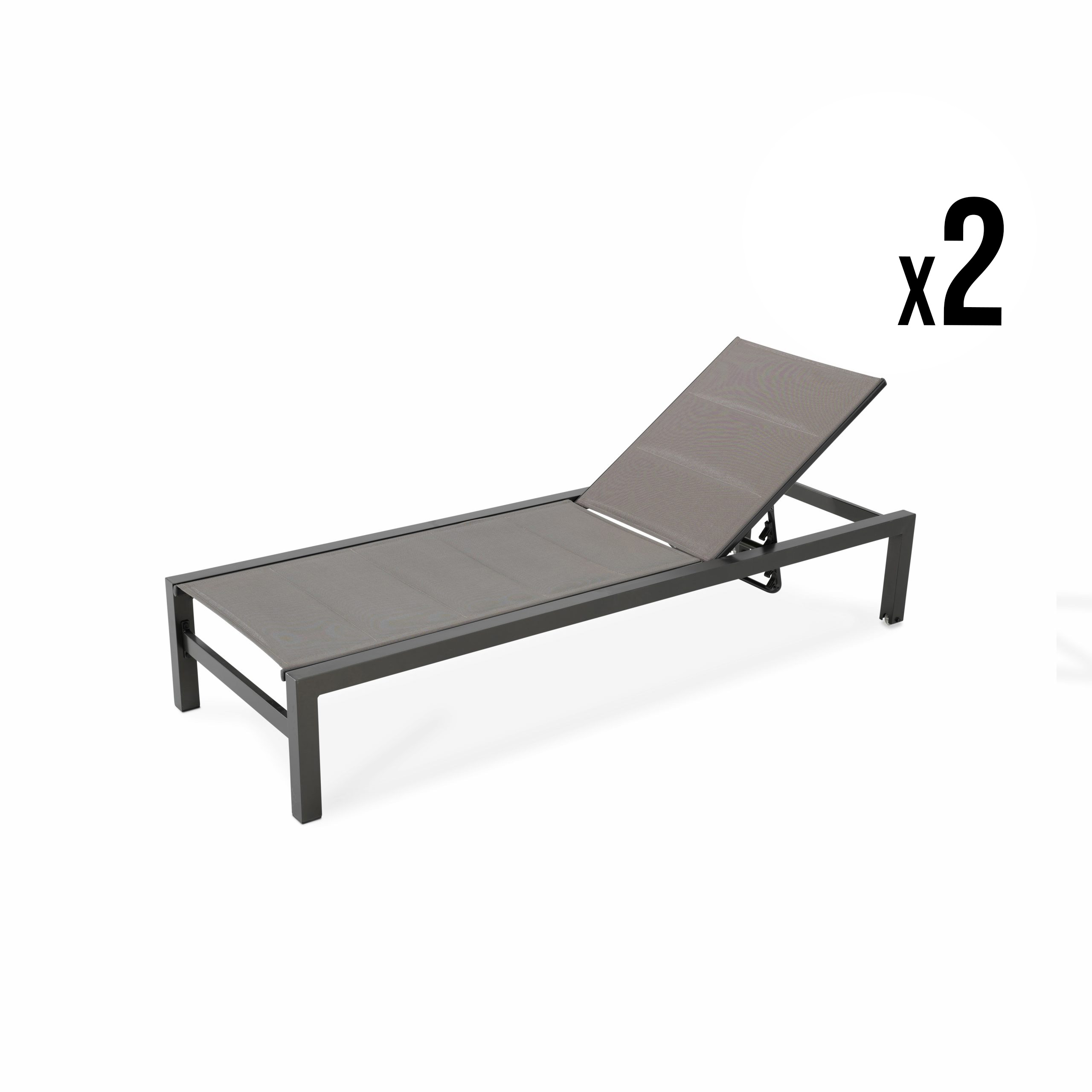 Lot de 2 grandes chaises longues en aluminium marron avec roulettes