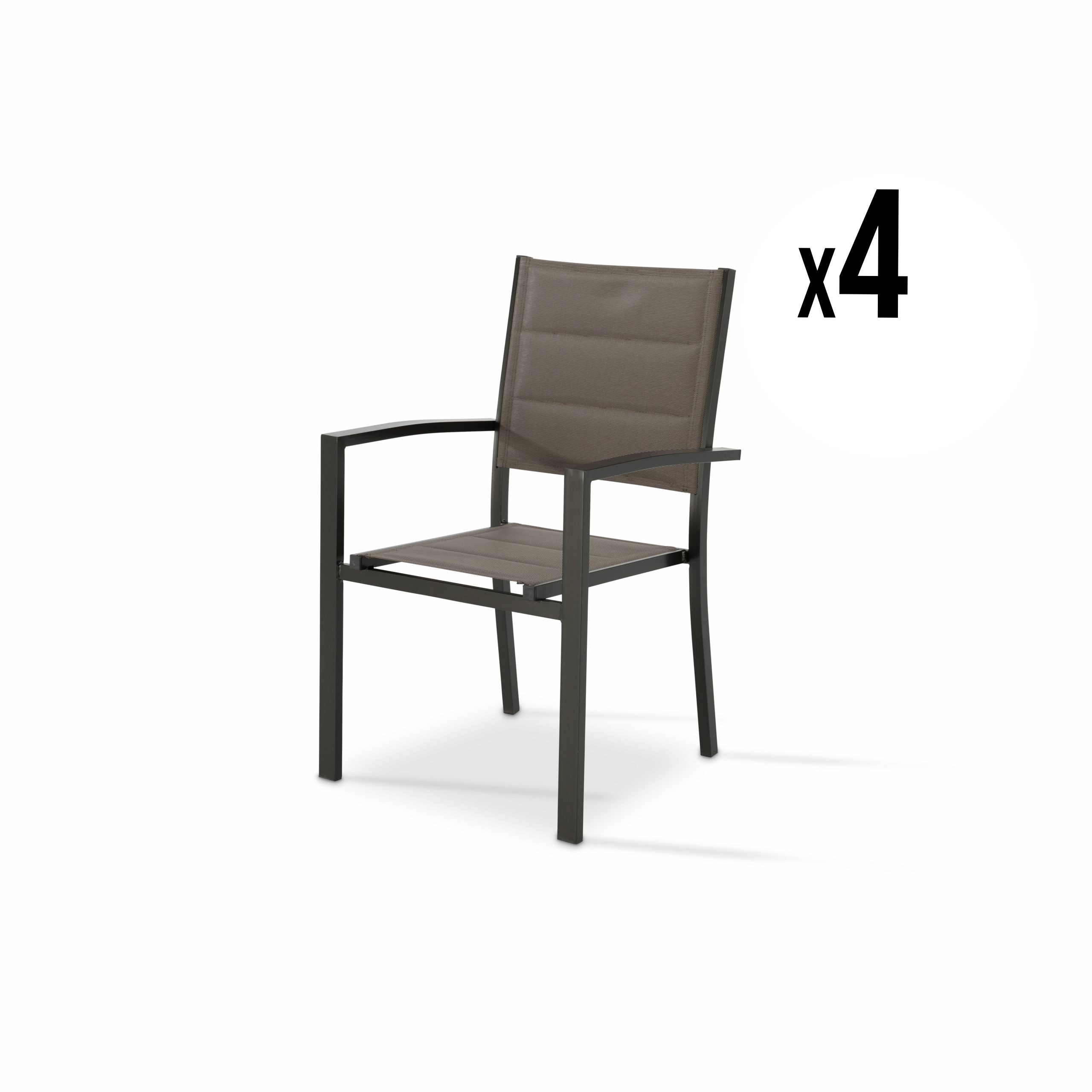 Lot de 4 chaises empilables en aluminium et textilène tapissé marron