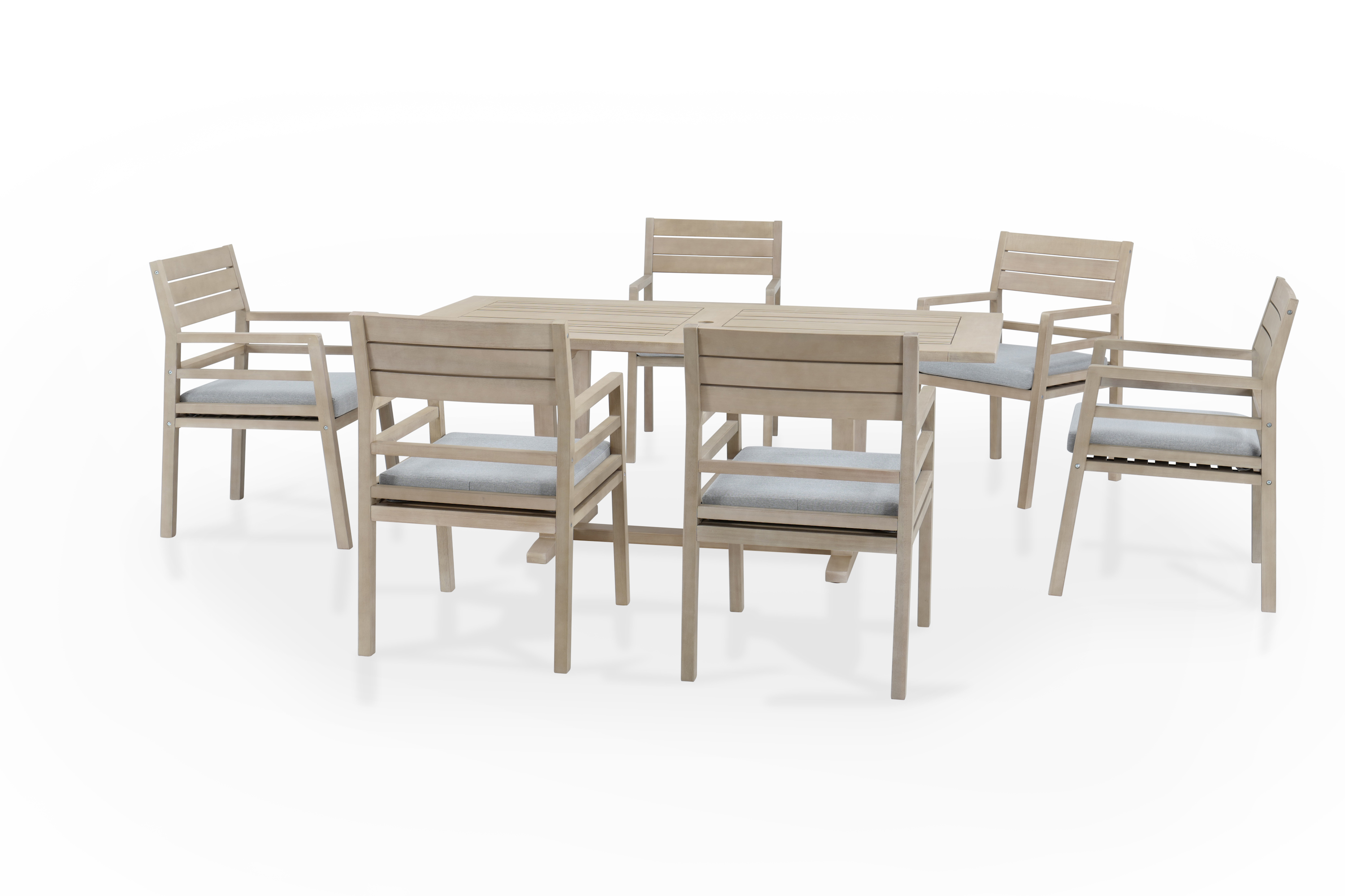 Table et 6 chaises en bois pour jardin 6 places avec coussins