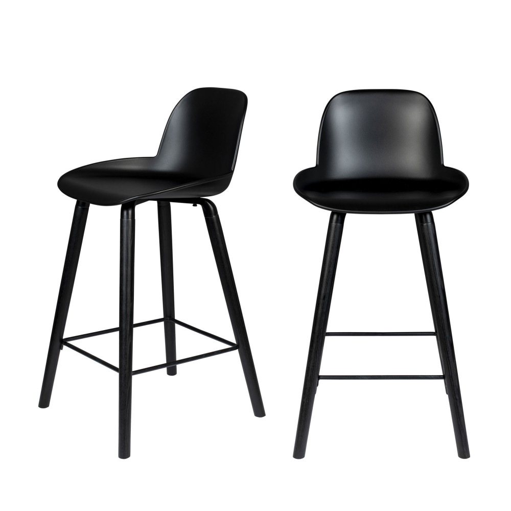 Lot de 2 tabourets de bar résine et bois pieds noirs H66cm – Noir