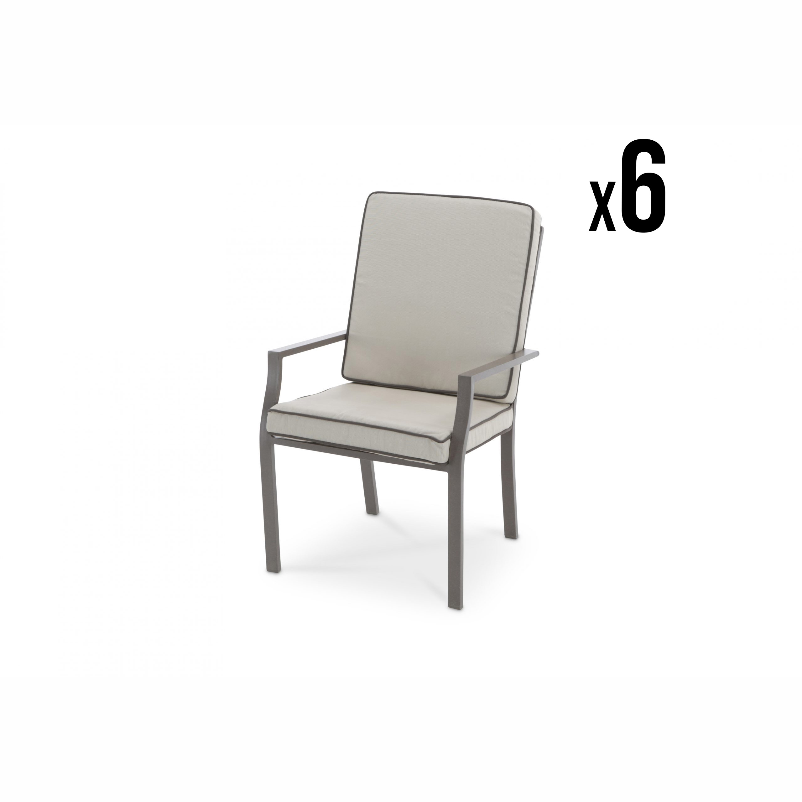 Lot de 6 chaises en aluminium marron avec coussins de couleur taupe