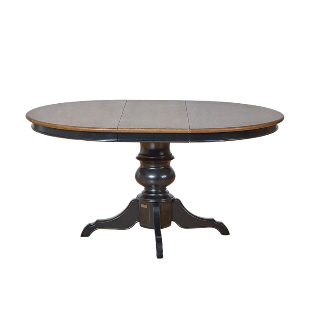 Table ronde en chêne 1 rallonge 4/6 couverts noire